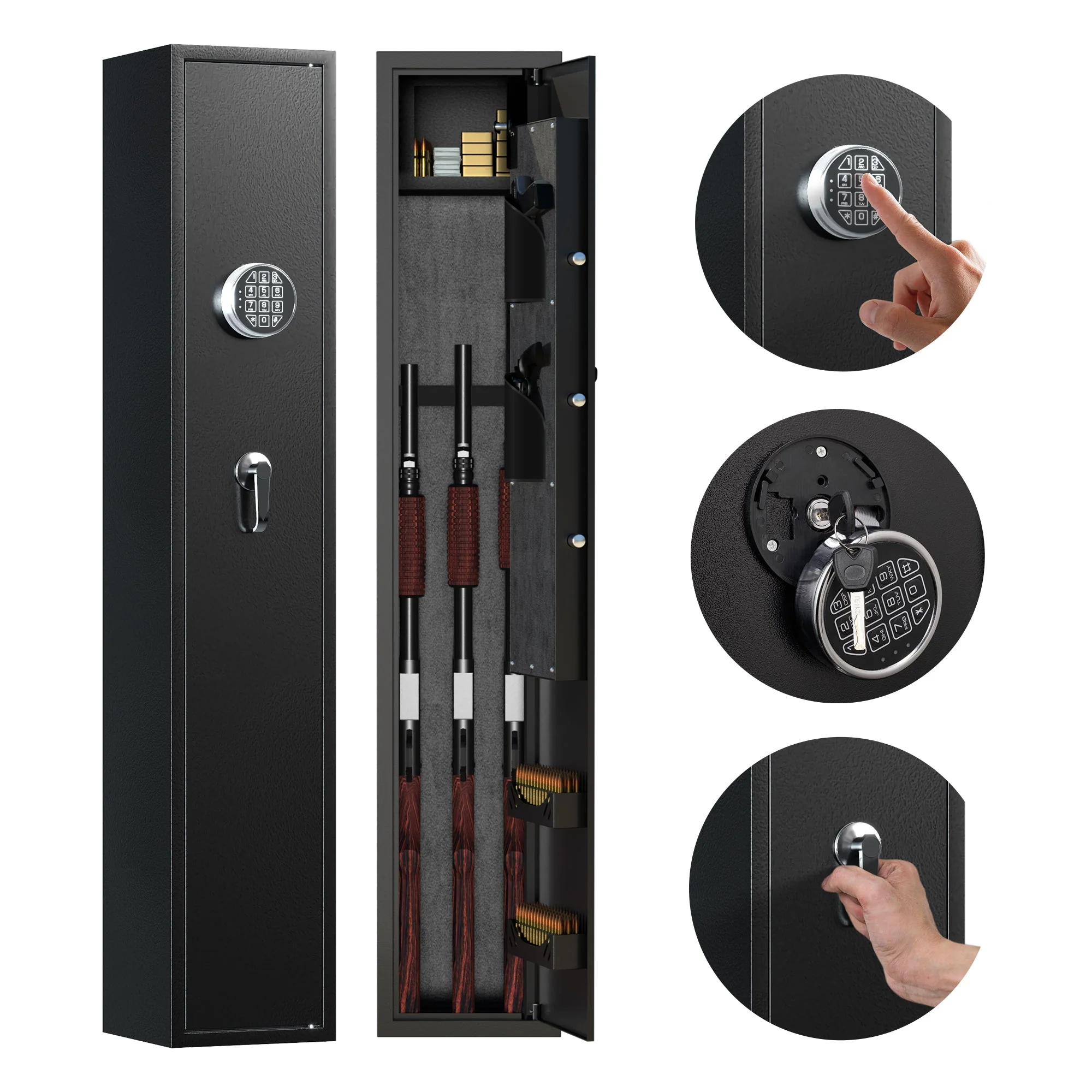 AOBABO 3-Rifle Gun Safe w/ Keypad Lock, Security Cabinet Long Safes Gun Cabinet - Image 8