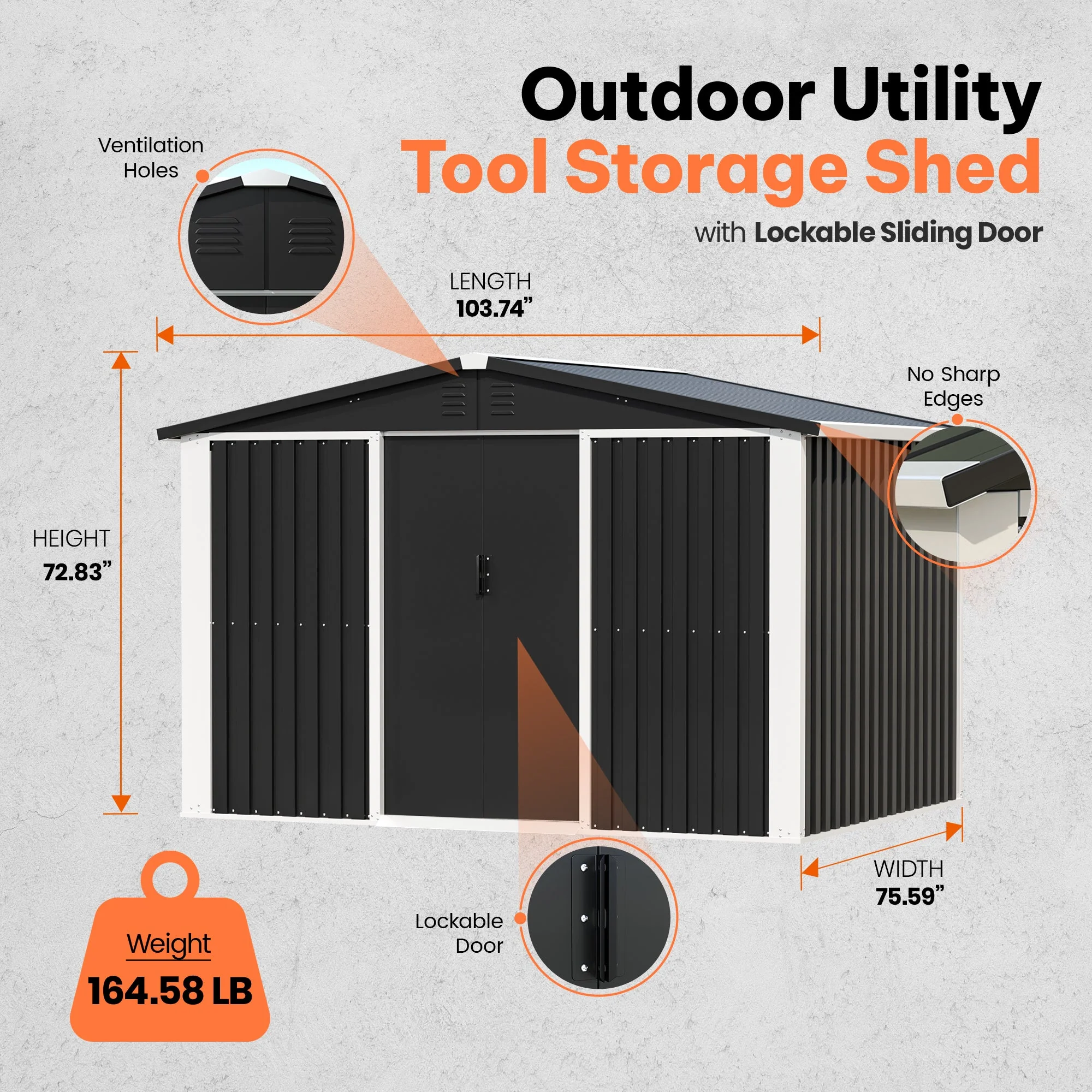 AOBABO Metal 6' x 8' Outdoor Utility Tool Storage Shed with Door and Lock, Black - Image 2