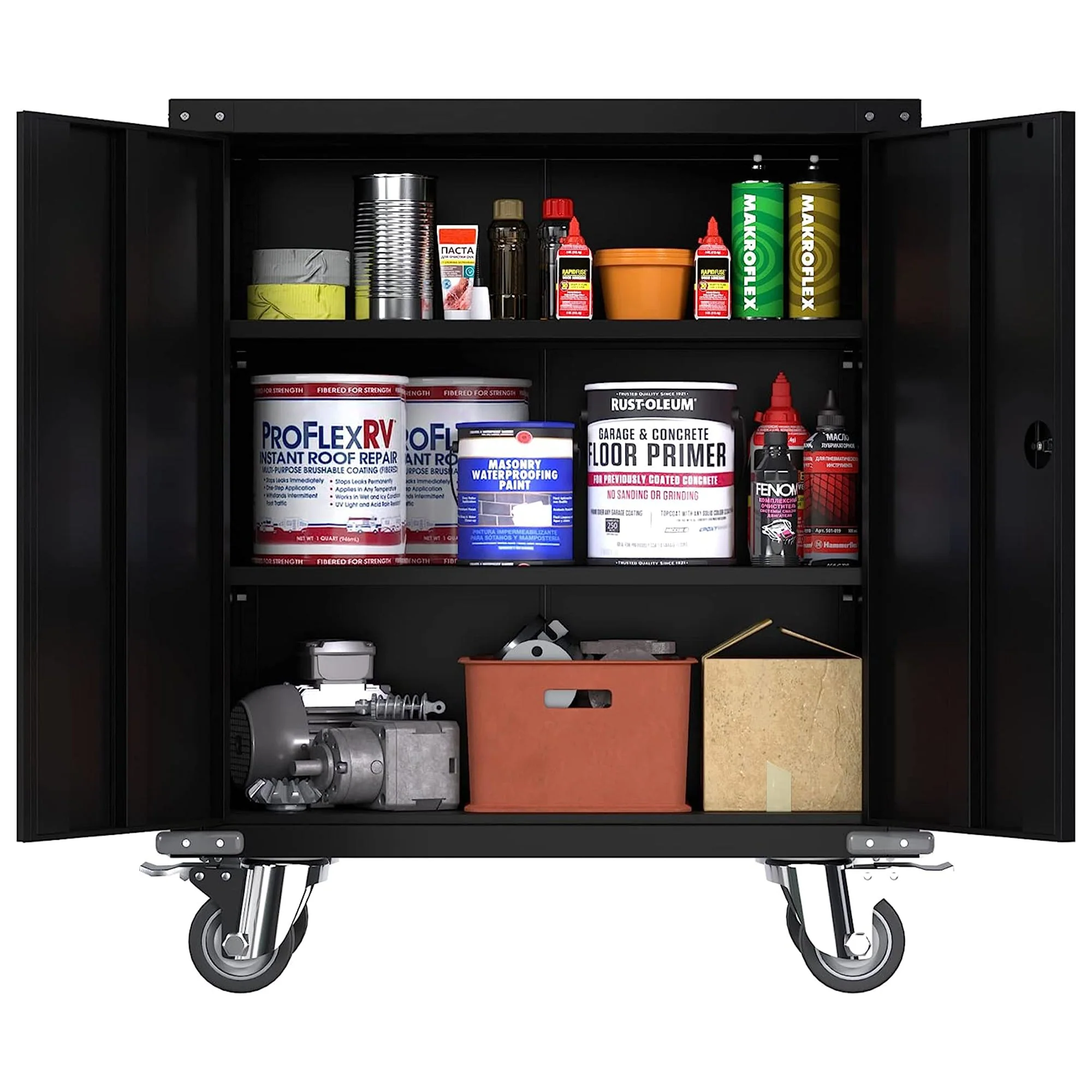 AOBABO Steel Lockable Office Storage Cabinet, Adjustable Shelves & Wheels, Black - Image 6