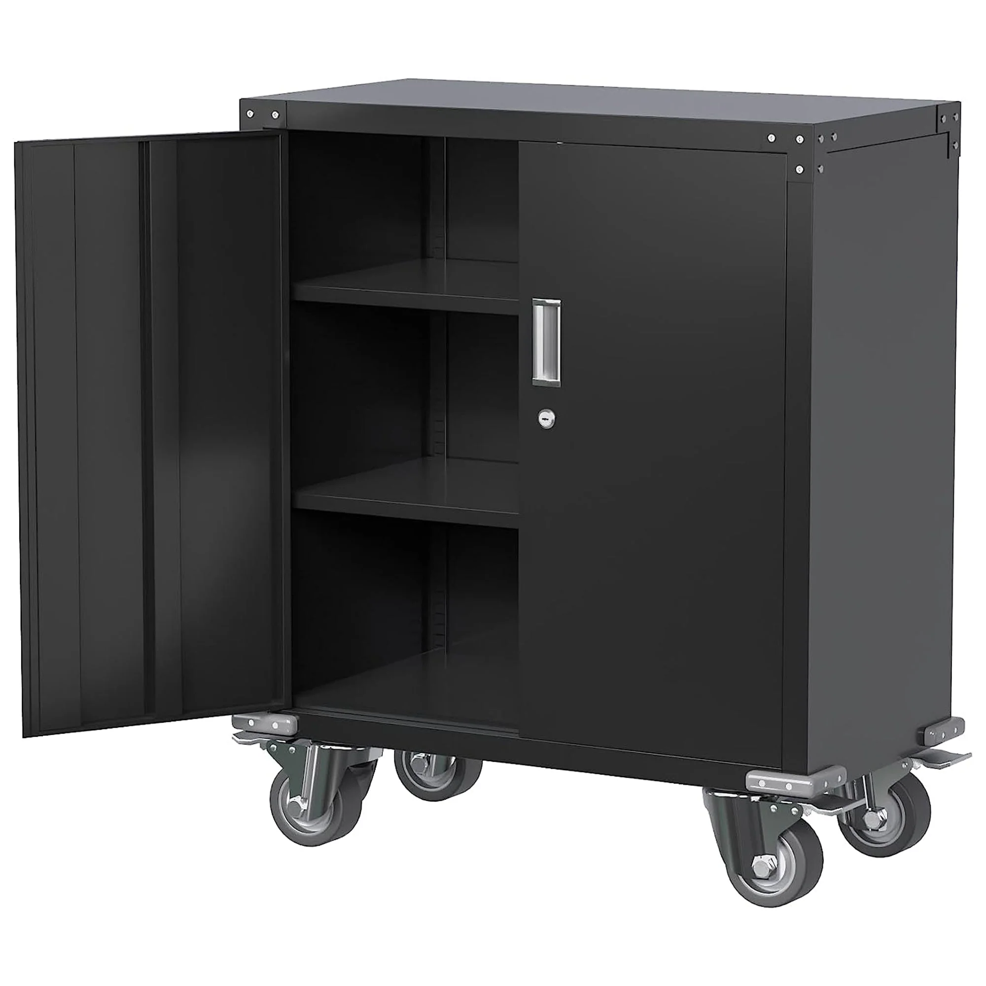 AOBABO Steel Lockable Office Storage Cabinet, Adjustable Shelves & Wheels, Black - Image 7