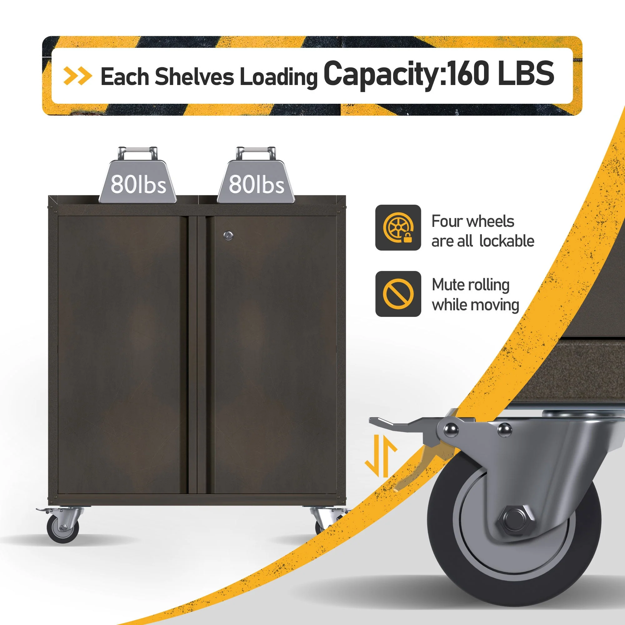 AOBABO Steel Lockable Wheeled Garage Tool Storage Cabinet w/ Shelves, Black - Image 4