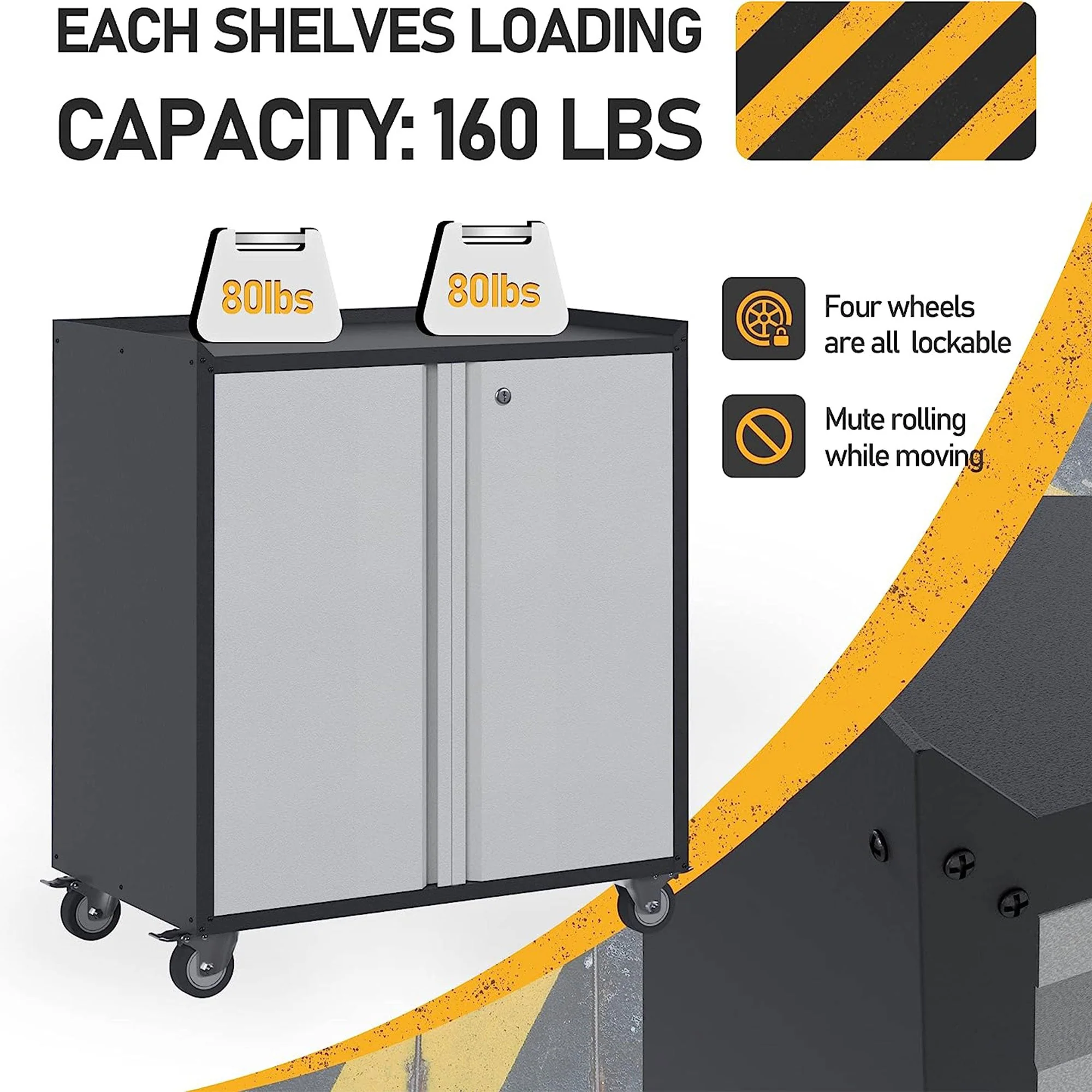 AOBABO Steel Lockable Wheeled Garage Tool Storage Cabinet w/Shelves, Black/Grey - Image 7