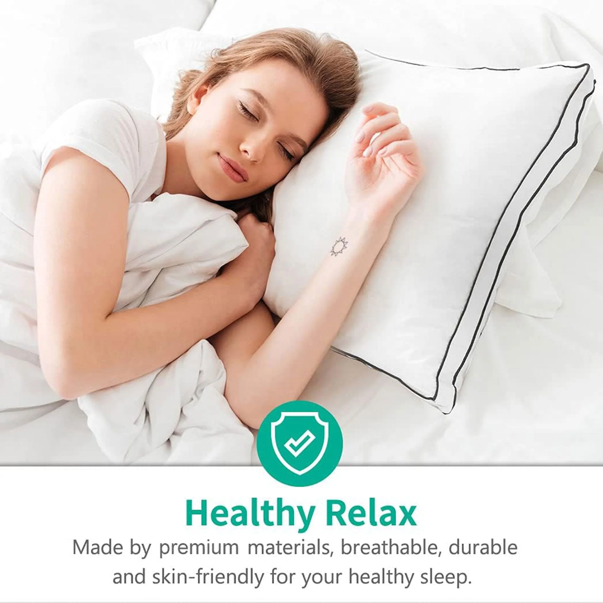 APSMILE Goose Feathers and Down Pillow w/ Soft Cotton for Side Sleepers, 2 Pack - Image 6