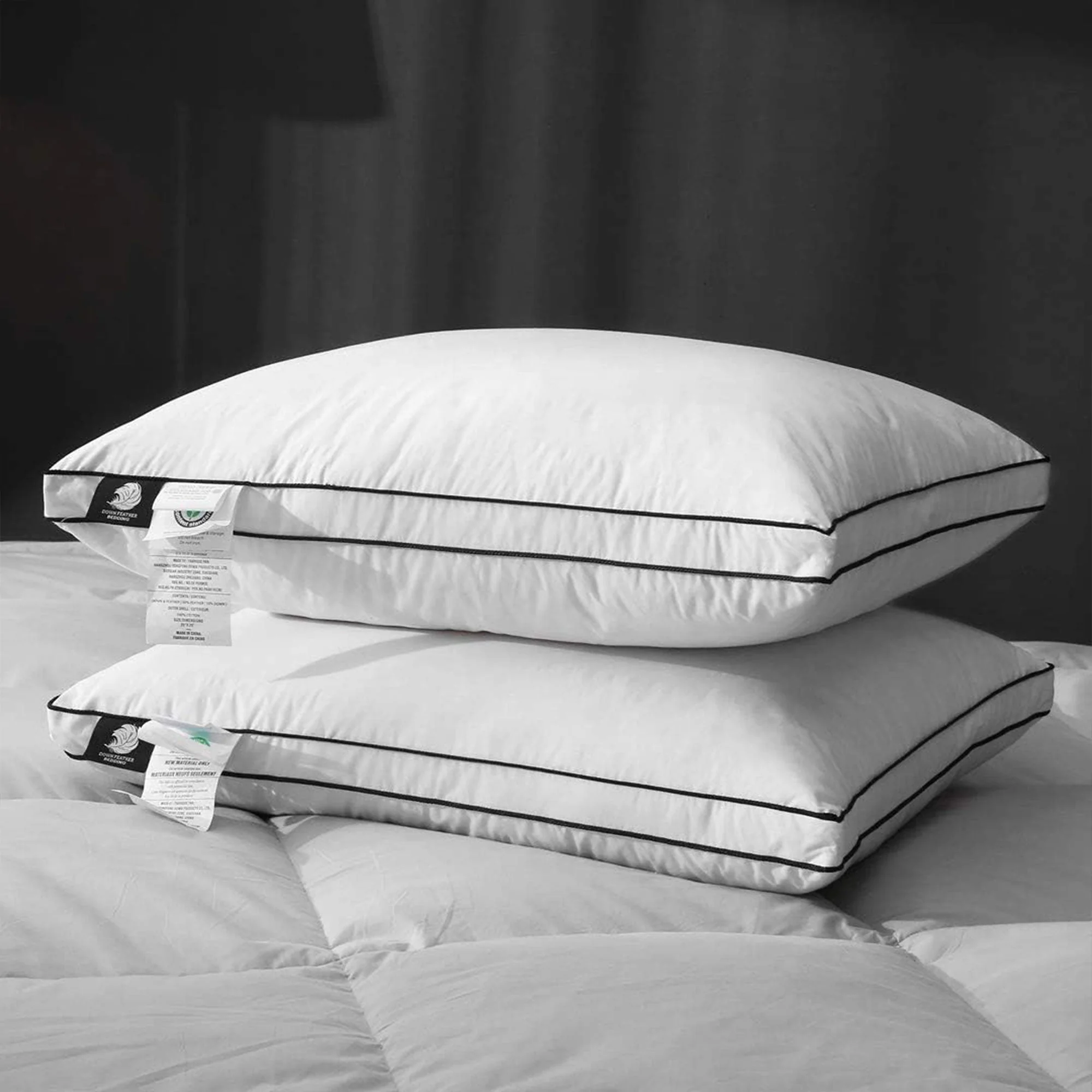 APSMILE Goose Feathers and Down Pillow w/ Soft Cotton for Side Sleepers, 2 Pack - Image 7