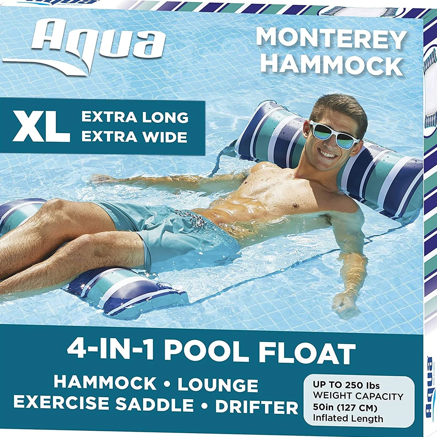 Aqua Leisure Monterey XL Hammock 4 in 1 Inflatable Pool Float, Teal/Blue(2 Pack) - Image 4