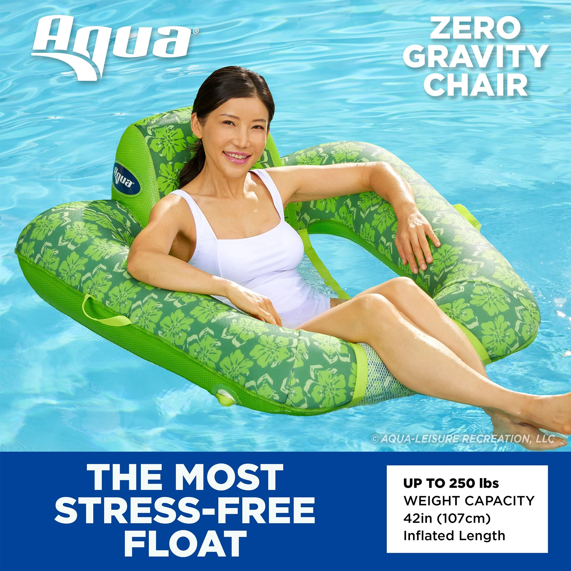 Aqua Leisure Zero Gravity Inflatable Swimming Pool Lounge Chair Float, Green, 2 - Image 3