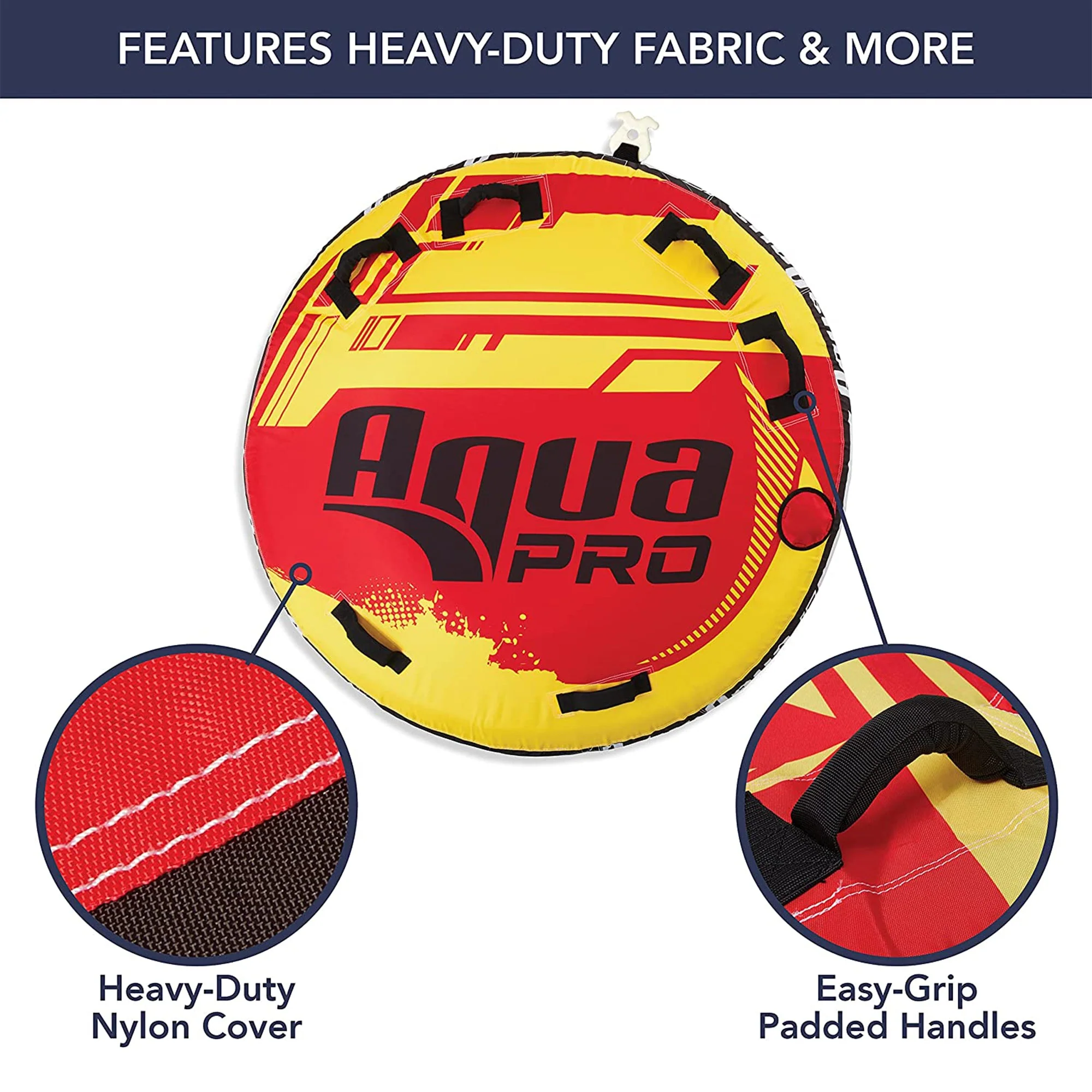 AquaPro 60 In Heavy Duty Nylon Deck Style Towable 1 Person Rider, Yellow and Red - Image 2