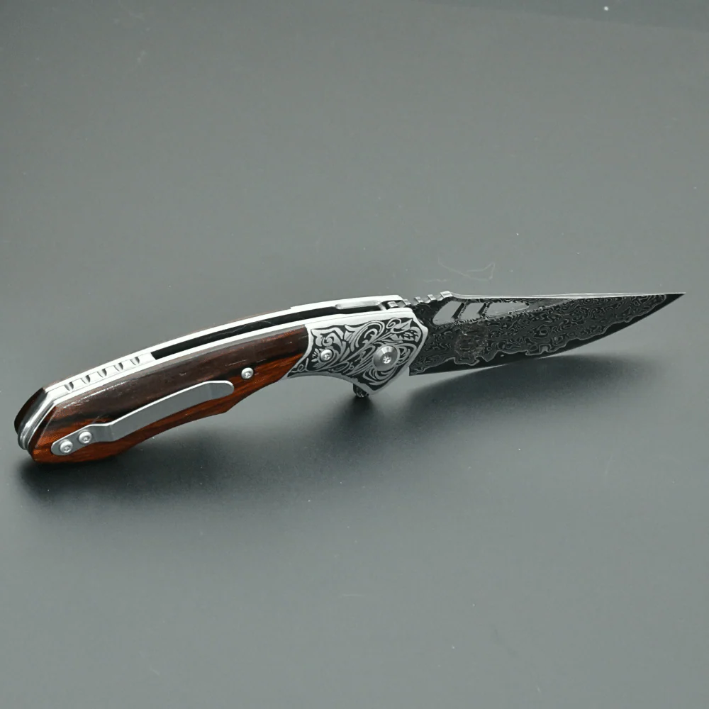 Artemis Japanese VG10 Damascus Pocket Knife with Clip & Exotic Red Sandal Wood Handle - Image 9
