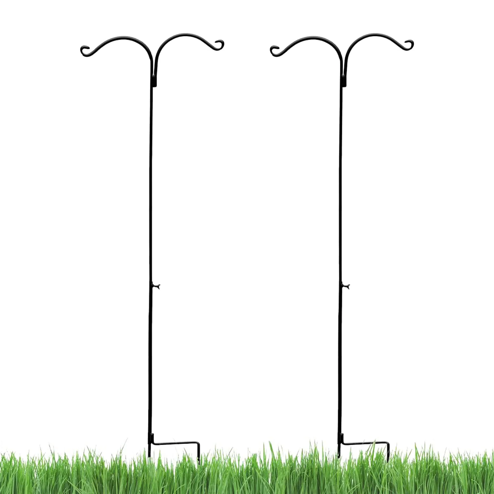 Ashman Premium Steel Ground Stake Shepherd's Hook 65 Inch 2 Sided, Black, 2 Pack - Image 3