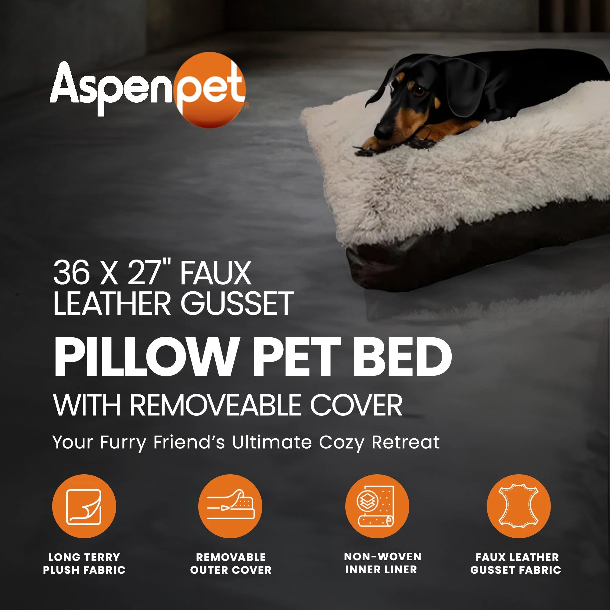Aspen Pet 36 x 27" Faux Leather Gusset Pillow Pet Bed with Removeable Cover - Image 2