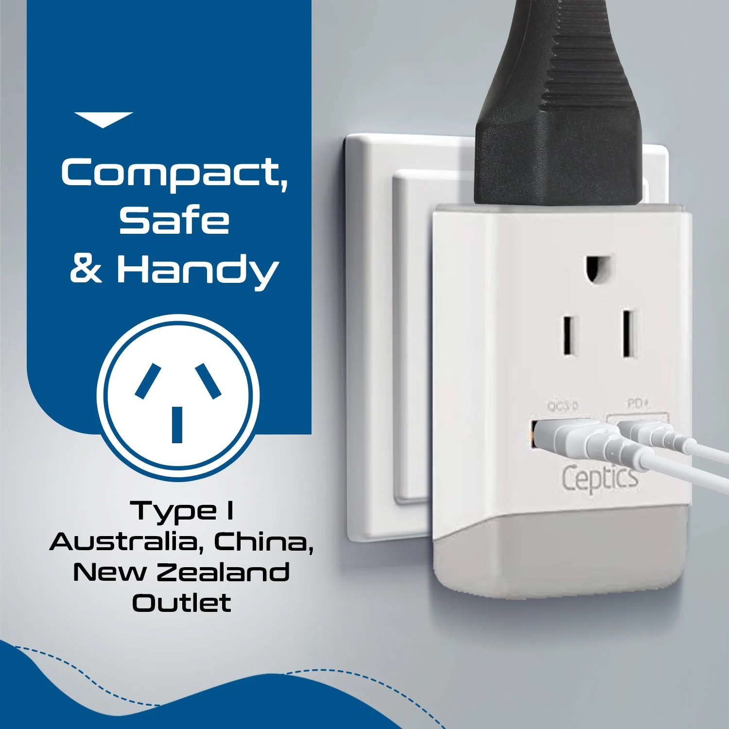 Australia, China Travel Adapter | Type I - USB-A & USB-C Ports + 2 USA Outlet (AP-16) - Image 6