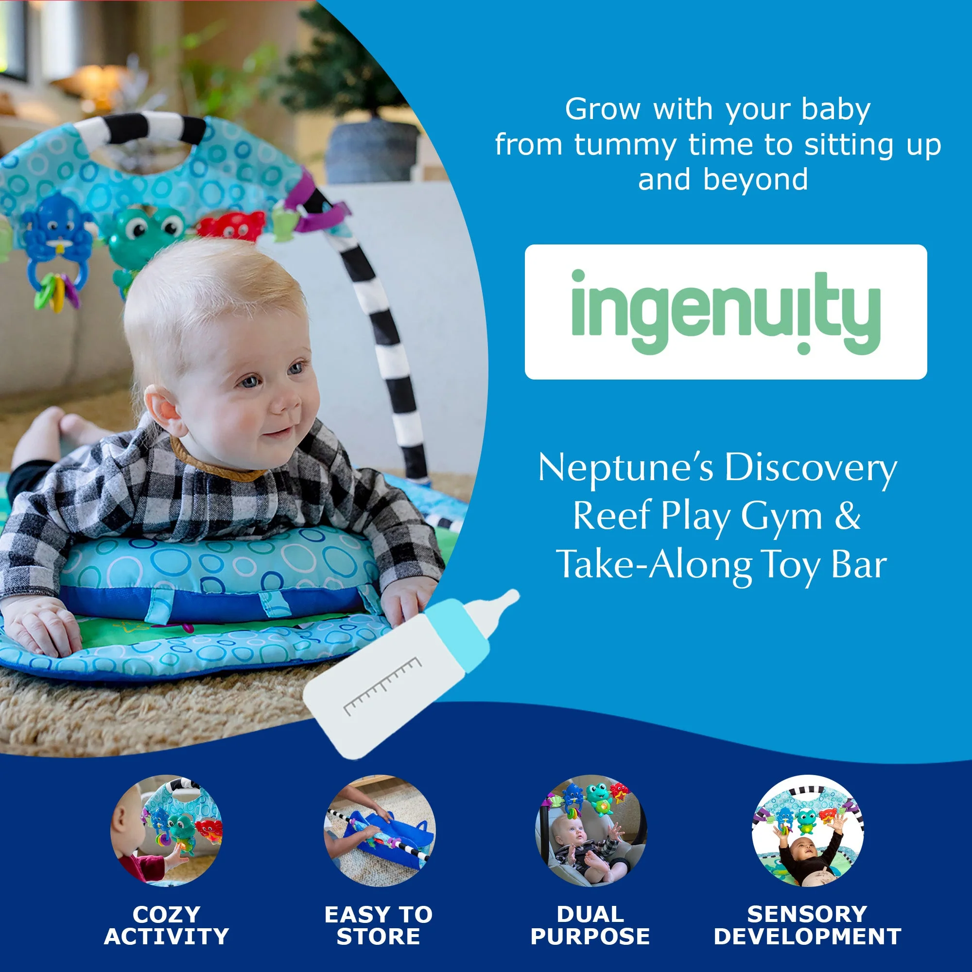 Baby Einstein Neptune's Discovery Reef Baby Tummy Time Activity Gym Toy Bar - Image 2
