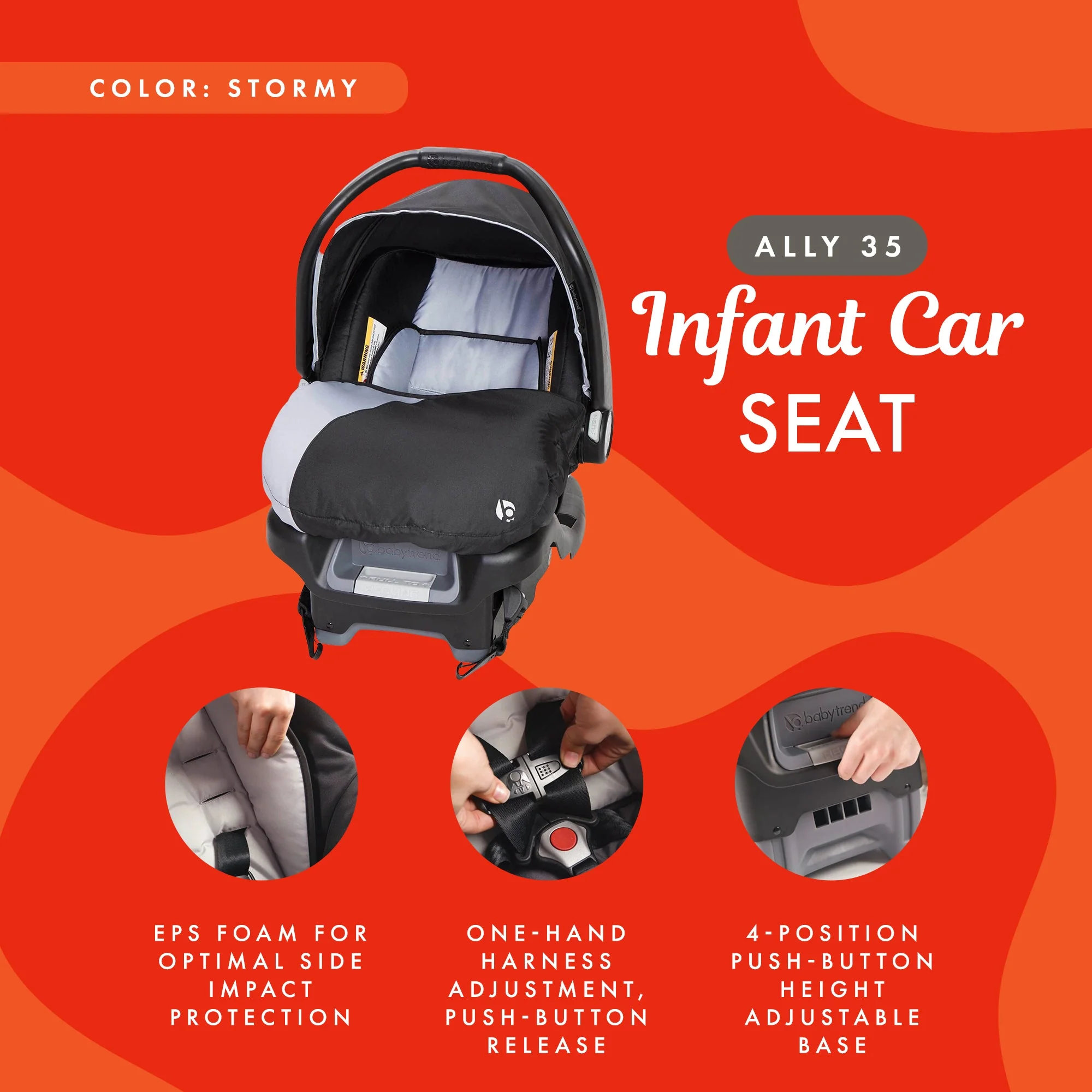 Baby Trend Ally Newborn Baby Infant Car Seat Travel System with Cover, Stormy - Image 3