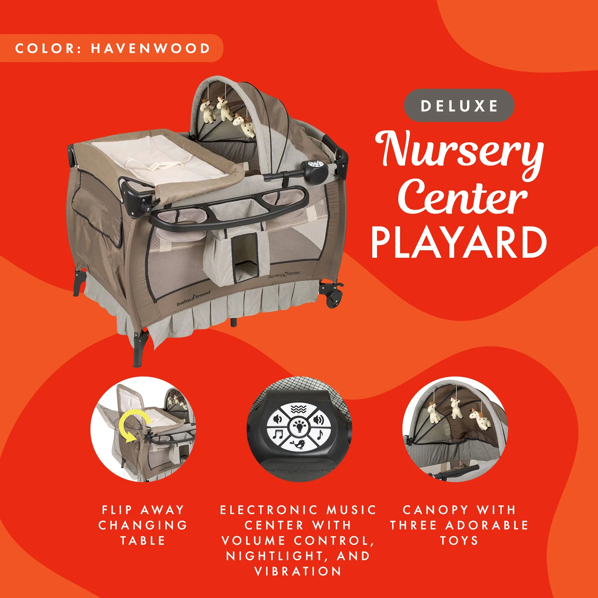 Baby Trend Deluxe Home Nursery Center with Music and Full Bassinet, Havenwood - Image 3