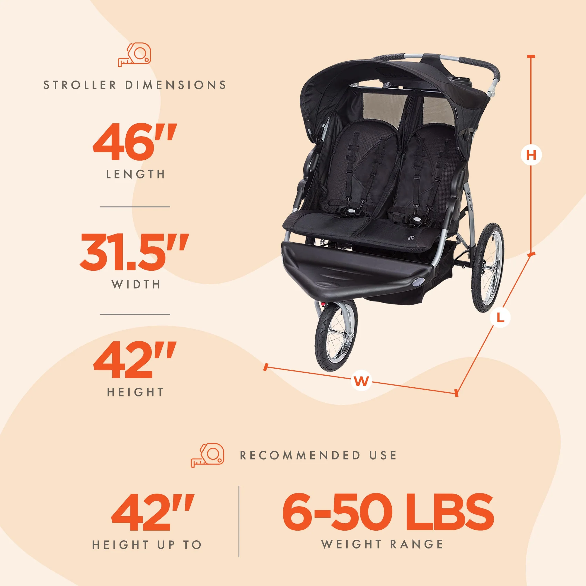 Baby Trend Expedition EX Swivel Travel Jogging Double Baby Stroller, Griffin - Image 3