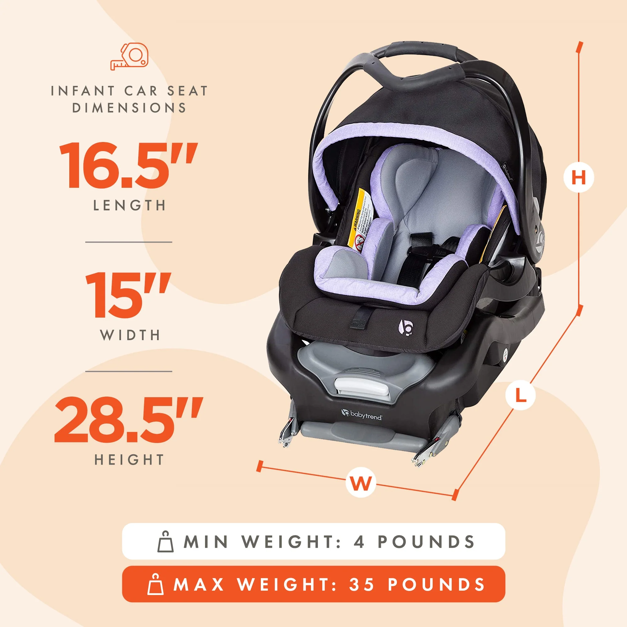 Baby Trend Secure Snap Tech 35 Safe Infant Car Seat Travel System, Lavender Ice - Image 3