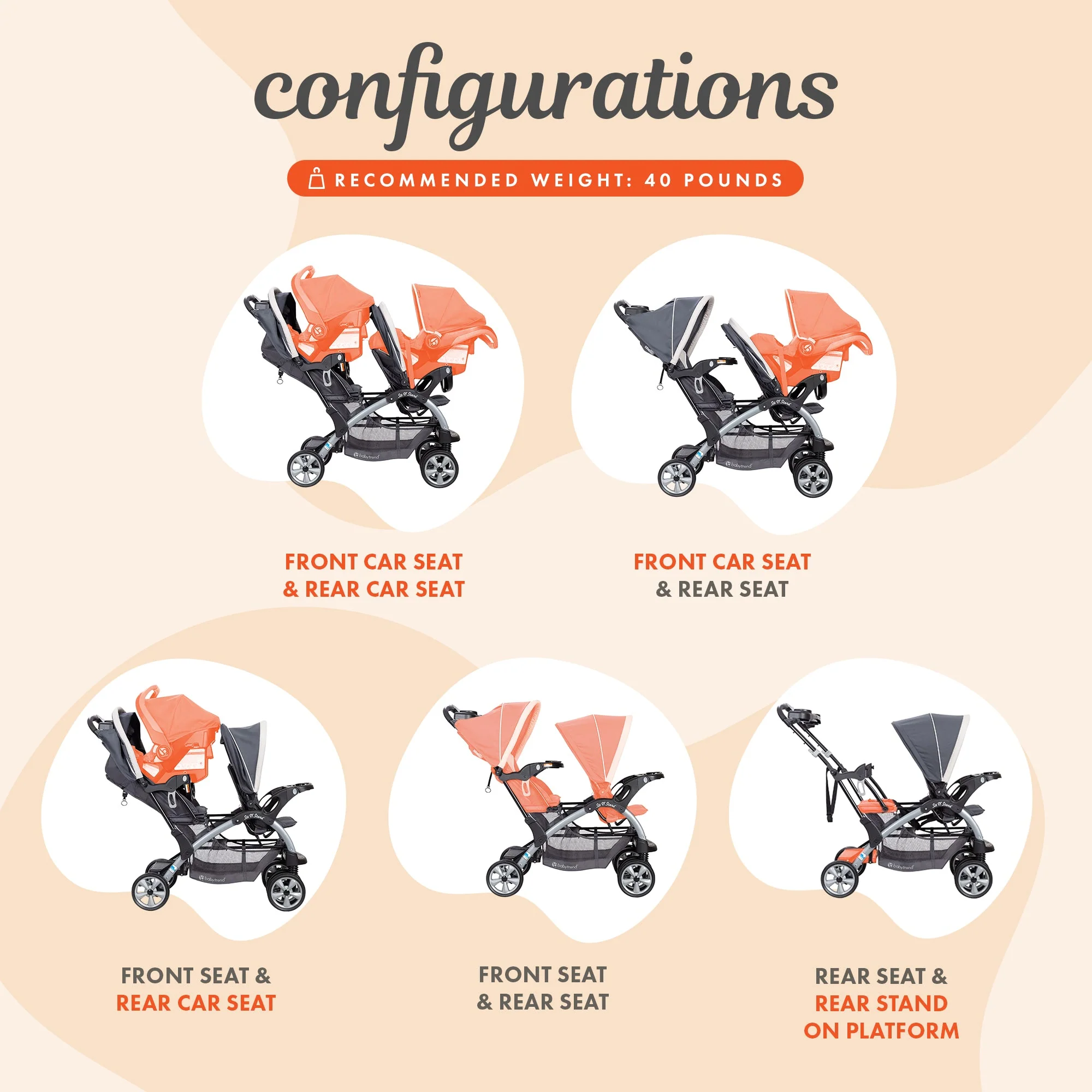 Baby Trend Sit N Stand Baby Double Stroller & 2 Infant Car Seat Combo, Magnolia - Image 5