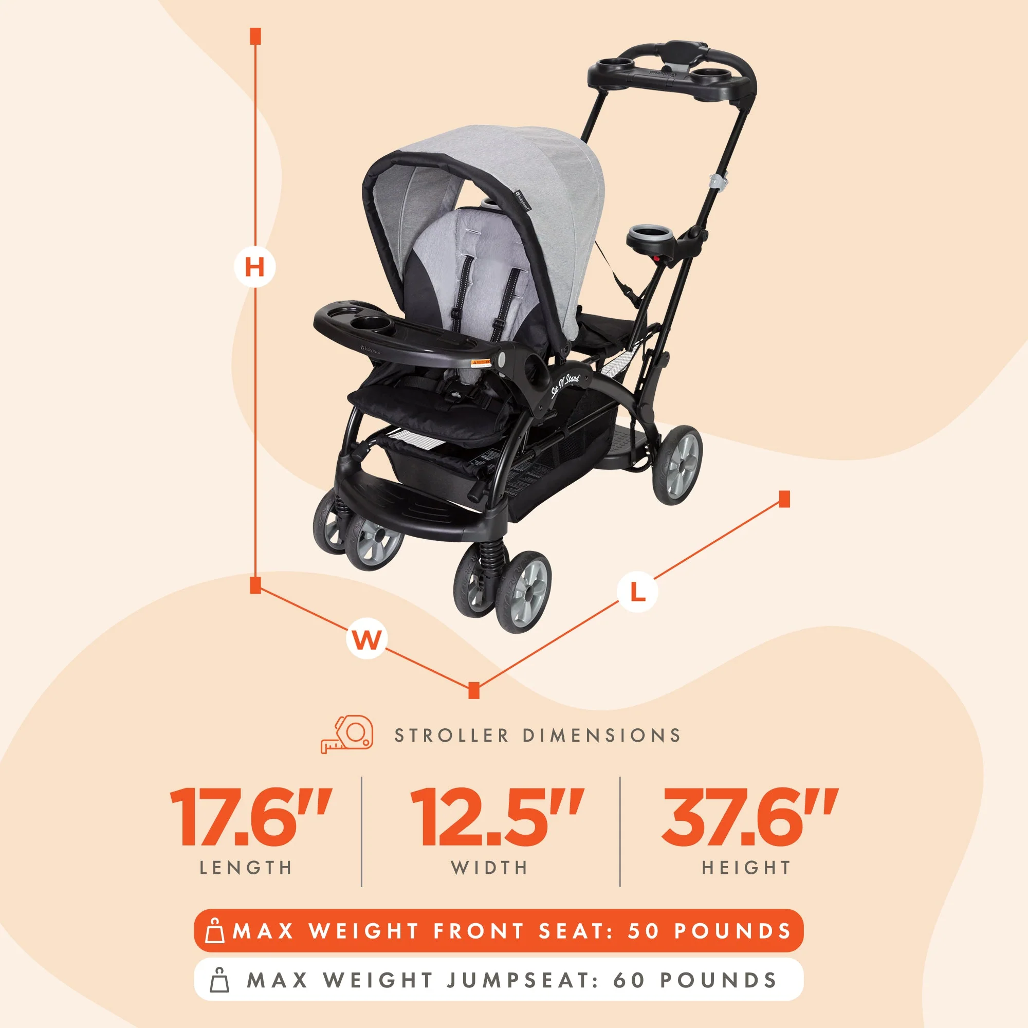 Baby Trend Sit N' Stand Foldable Front & Rear Seat Ultra Stroller, Morning Mist - Image 3