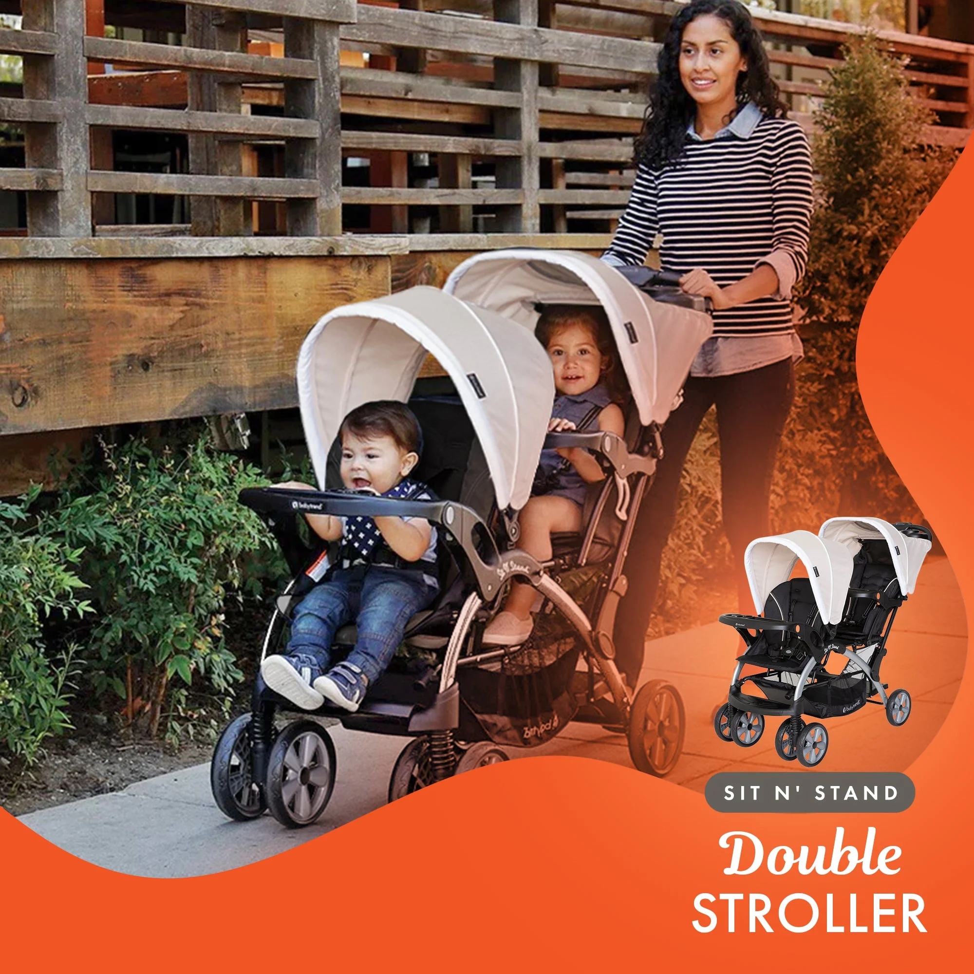 Baby Trend Sit N Stand Travel Double Baby Stroller and Car Seat Combo, Khaki - Image 6