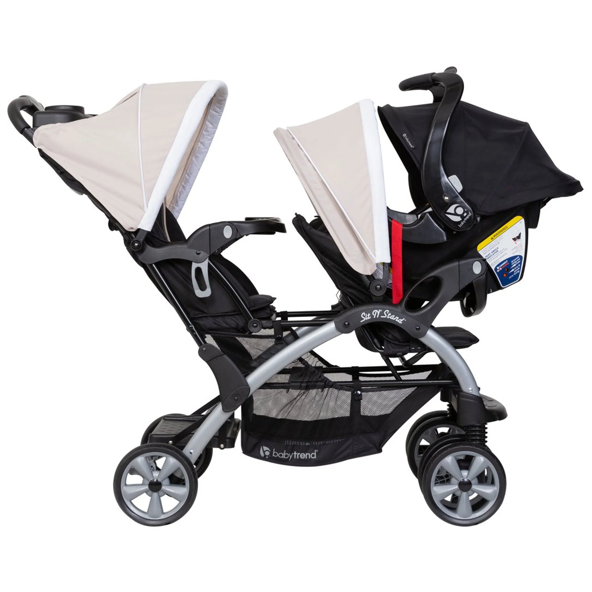 Baby Trend Sit N Stand Travel Double Baby Stroller and Car Seat Combo, Khaki - Image 9