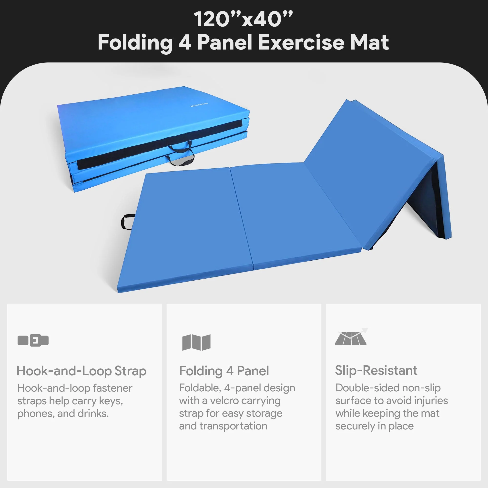 BalanceFrom Fitness 120x48in All Purpose Folding Gymnastics Mat, Blue (2 Pack) - Image 4