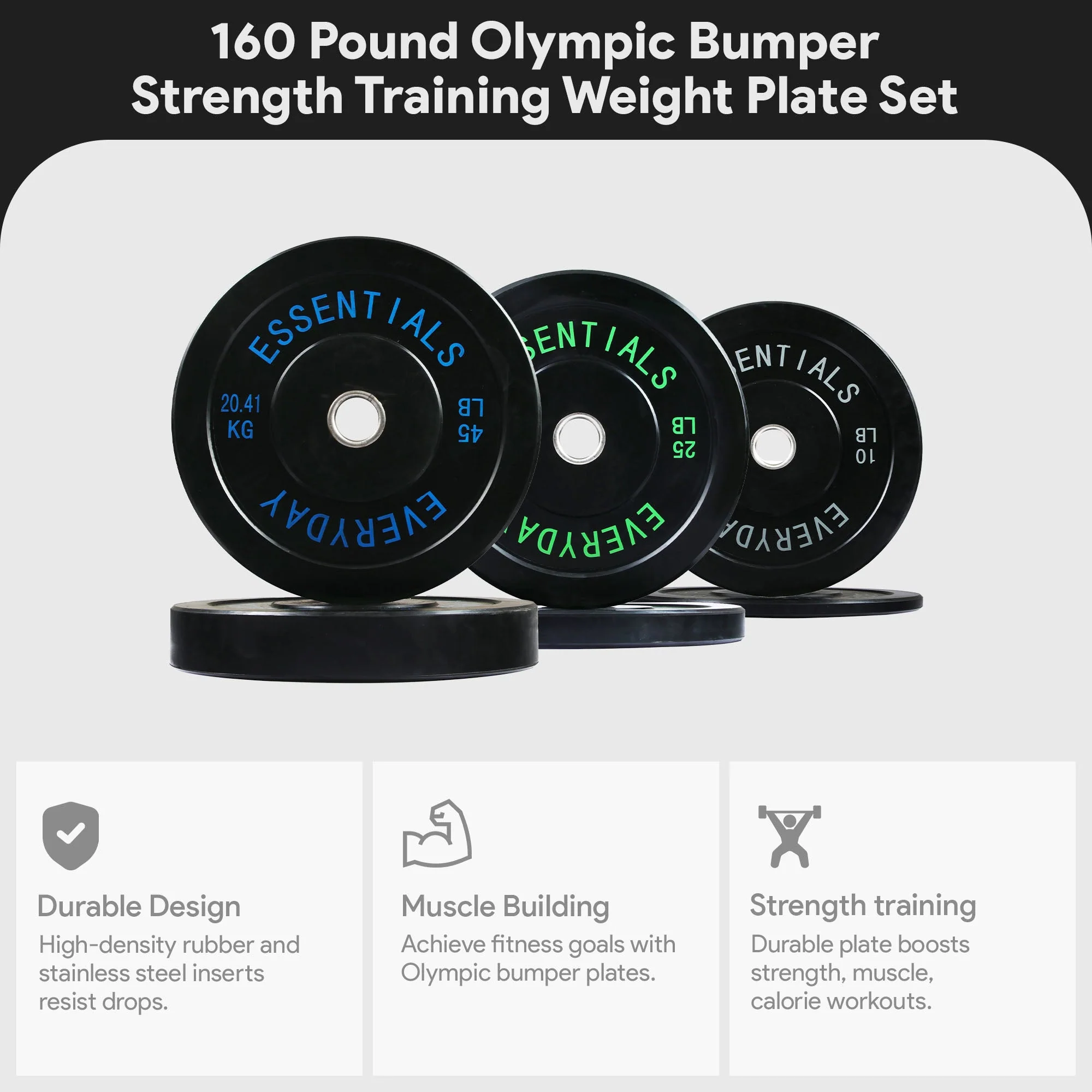BalanceFrom Fitness 160 Pound Olympic Bumper Strength Training Weight Plate Set - Image 4
