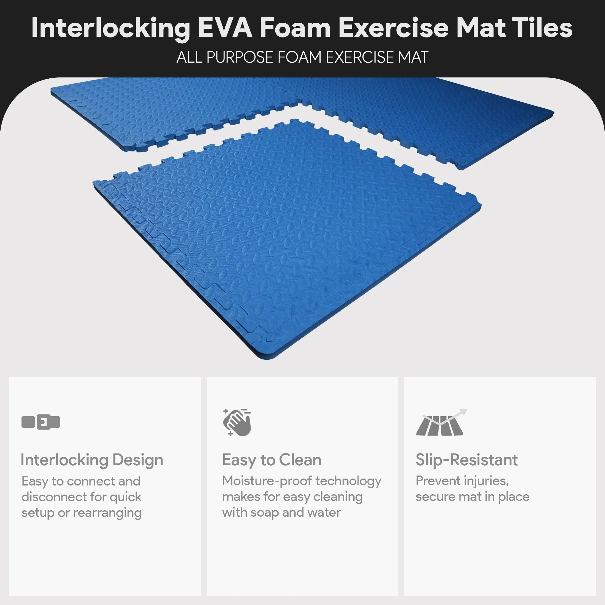 BalanceFrom Fitness 24 Sq Ft Interlocking EVA Foam Exercise Mat Tiles, Blue - Image 3