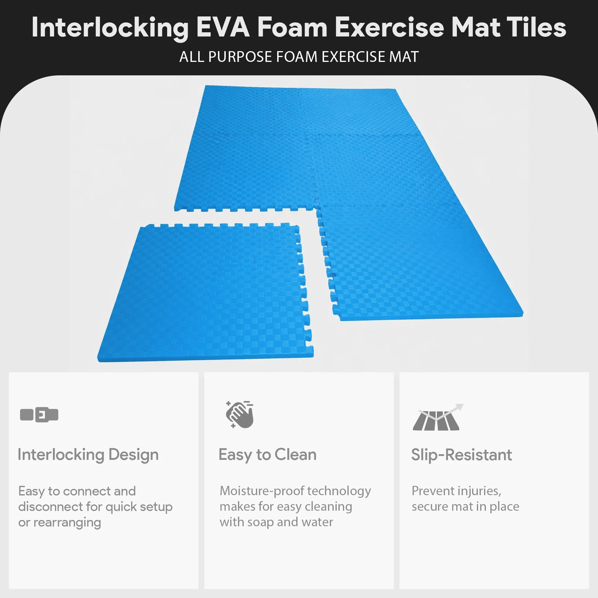 BalanceFrom Fitness 72 Sq Ft Interlocking EVA Foam Exercise Mat Tiles, Blue - Image 3