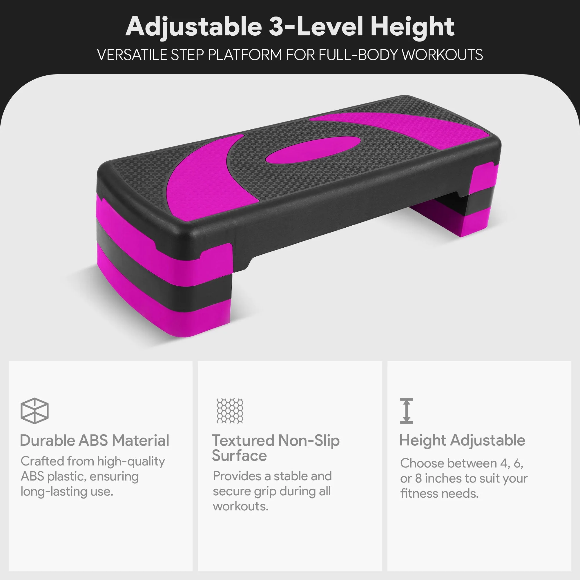BalanceFrom Fitness Adjustable Workout Aerobic Step Platform Trainer w/ Raisers - Image 2