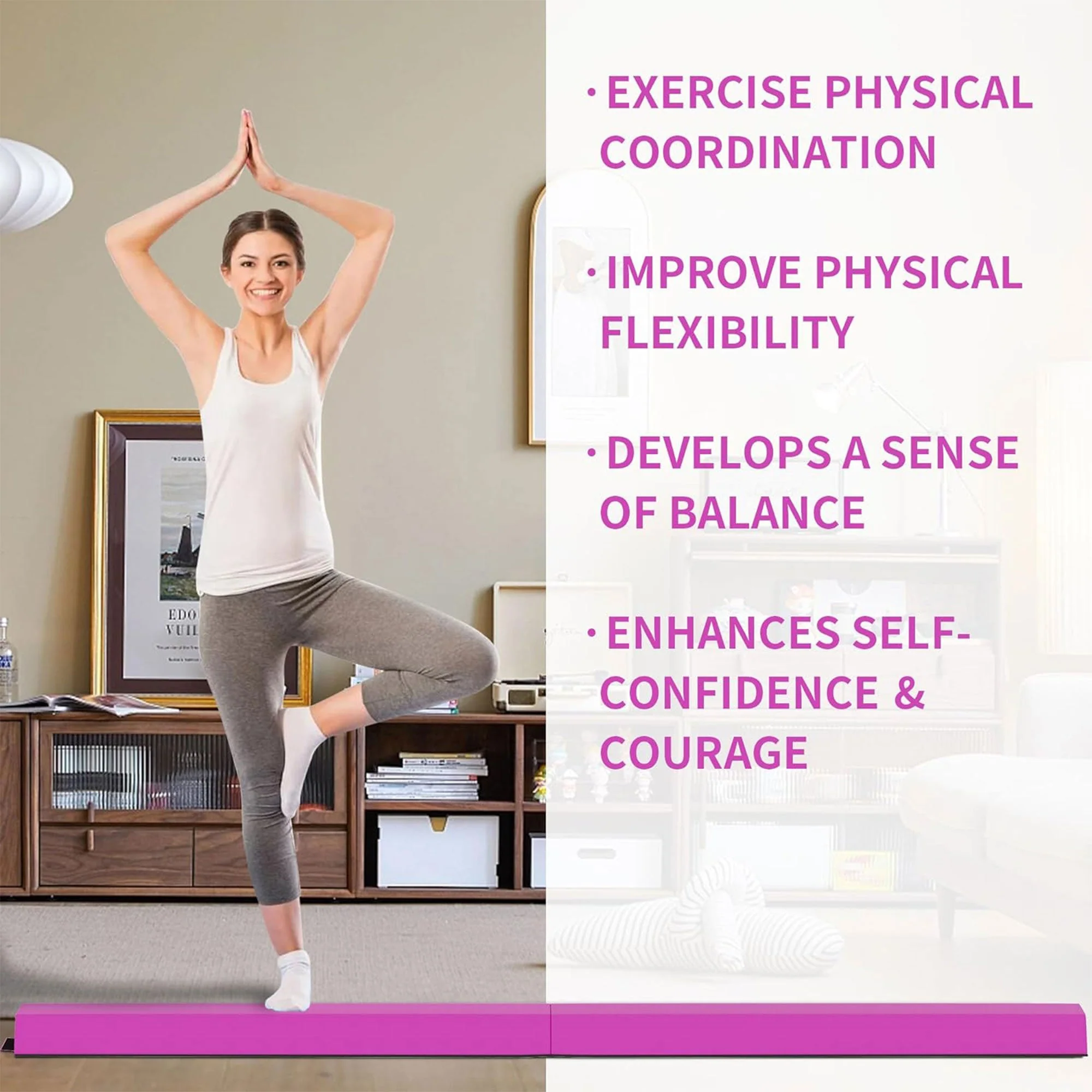 BalanceFrom Fitness All Purpose Mat with 8 Ft Balance Beam Gymnastic Set, Pink - Image 9