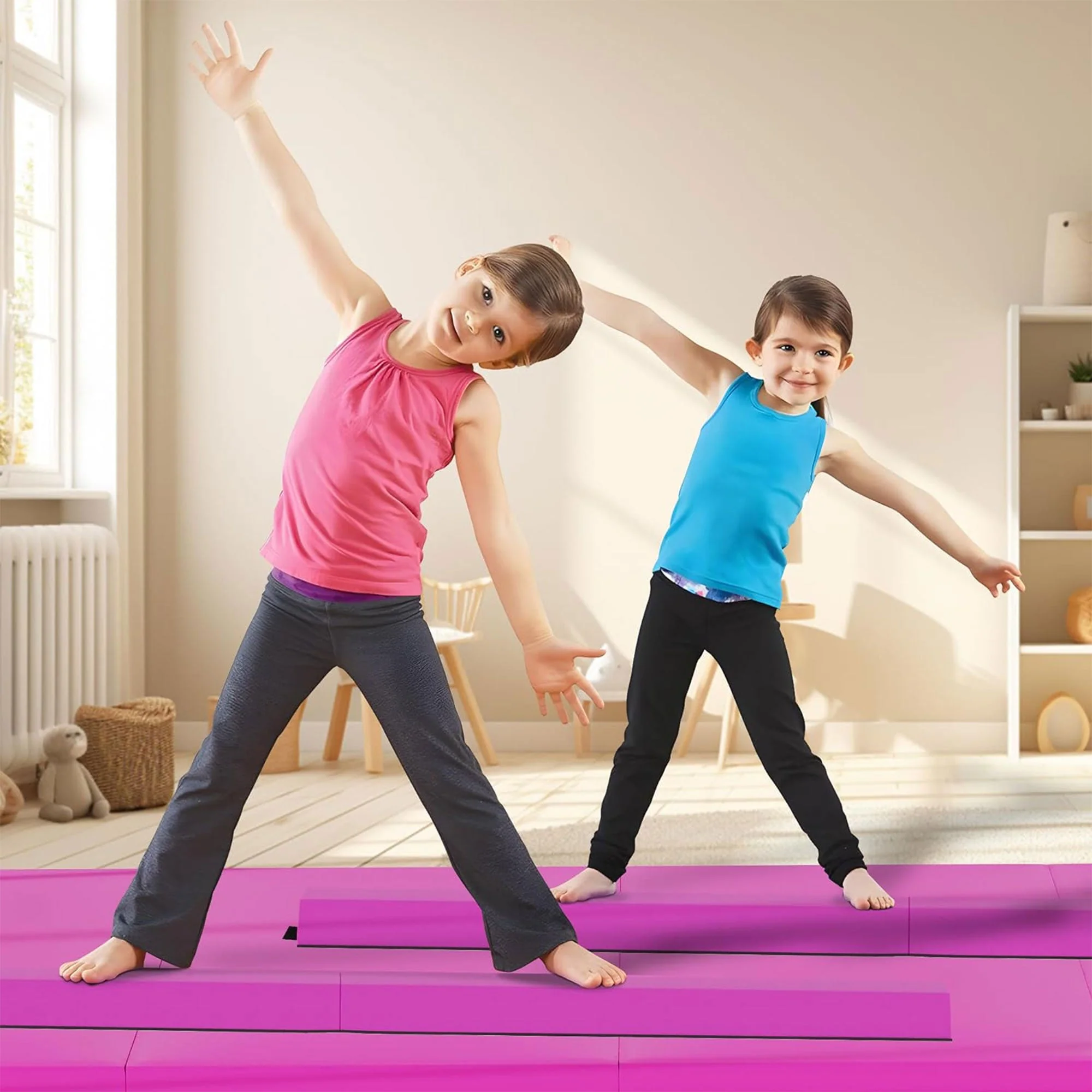 BalanceFrom Fitness All Purpose Mat with 8 Ft Balance Beam Gymnastic Set, Pink - Image 12