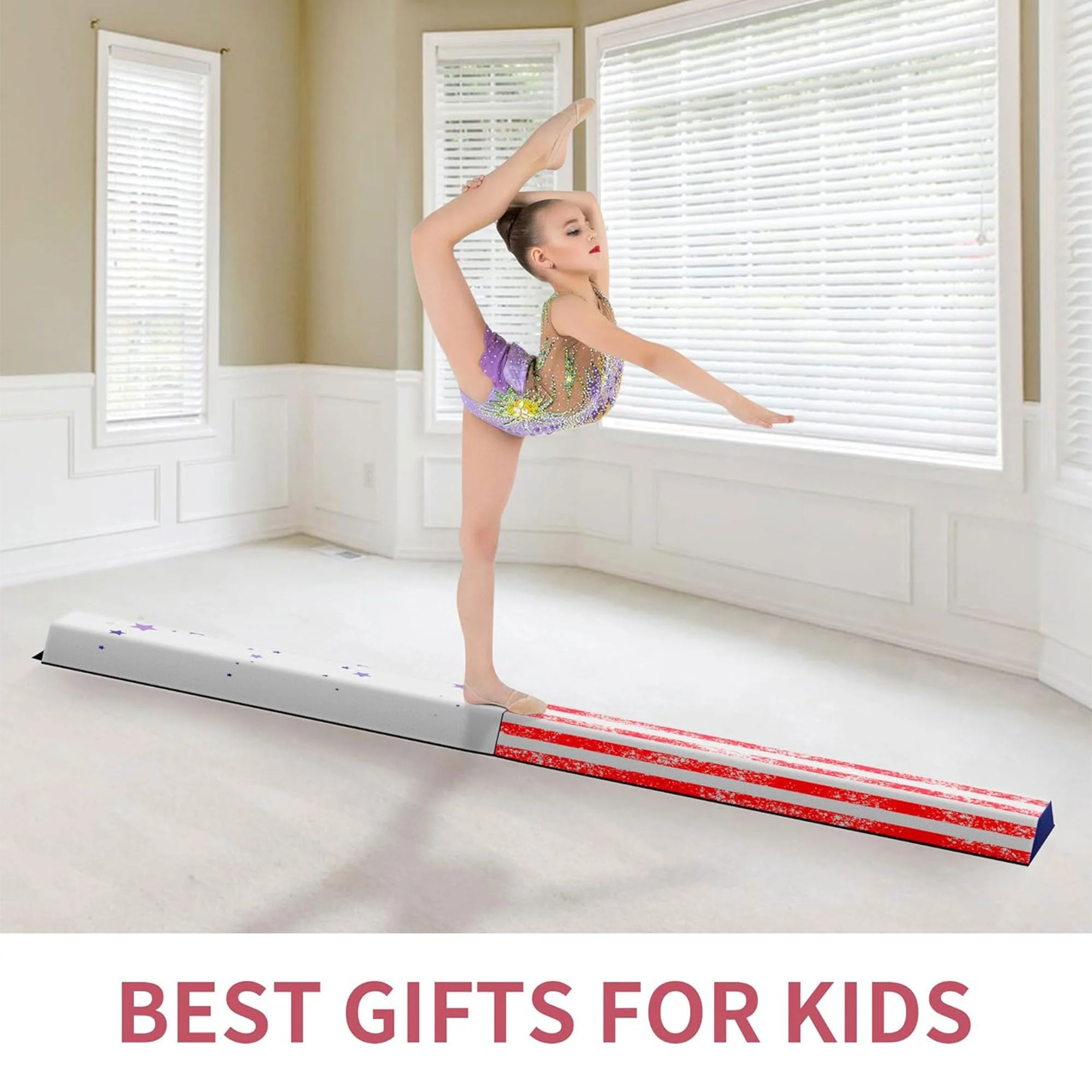 BalanceFrom Fitness All Purpose Mat with Balance Beam Gymnastic Set, Star/Stripe - Image 10