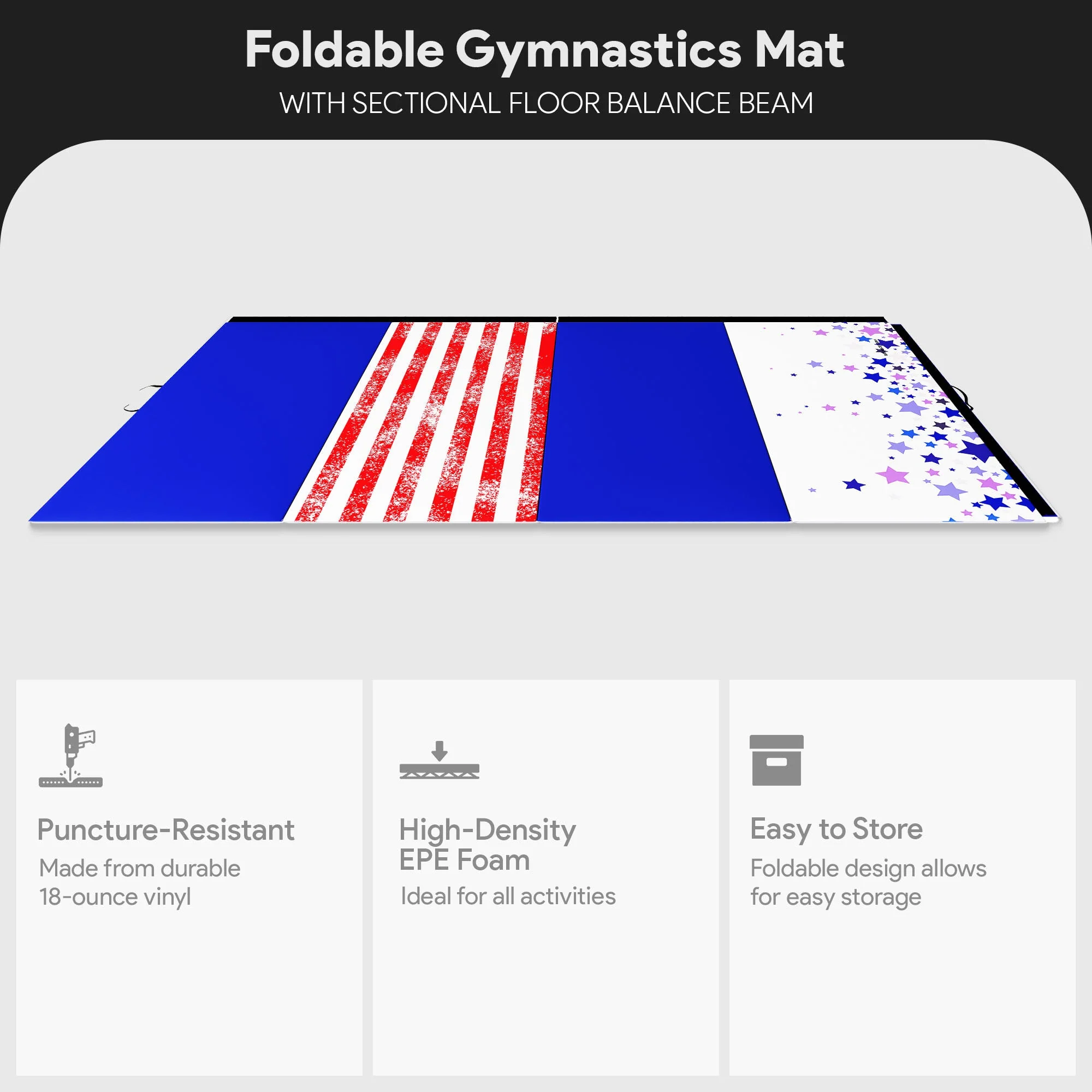 BalanceFrom Fitness Gymnastics Mat w/Sectional Floor Balance Beam,Red/White/Blue - Image 3