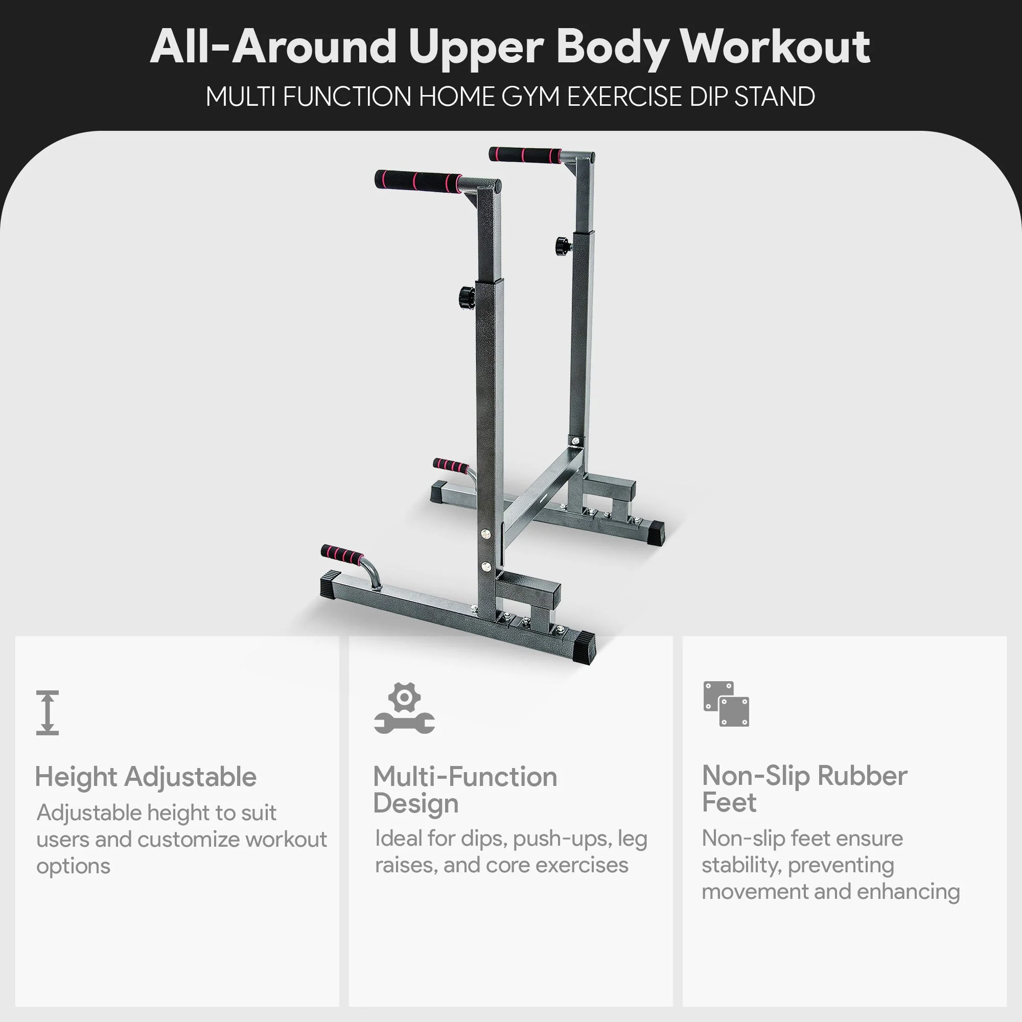 BalanceFrom Multi Function Home Gym Exercise Dip Stand, 500lb Capacity, Gray - Image 2