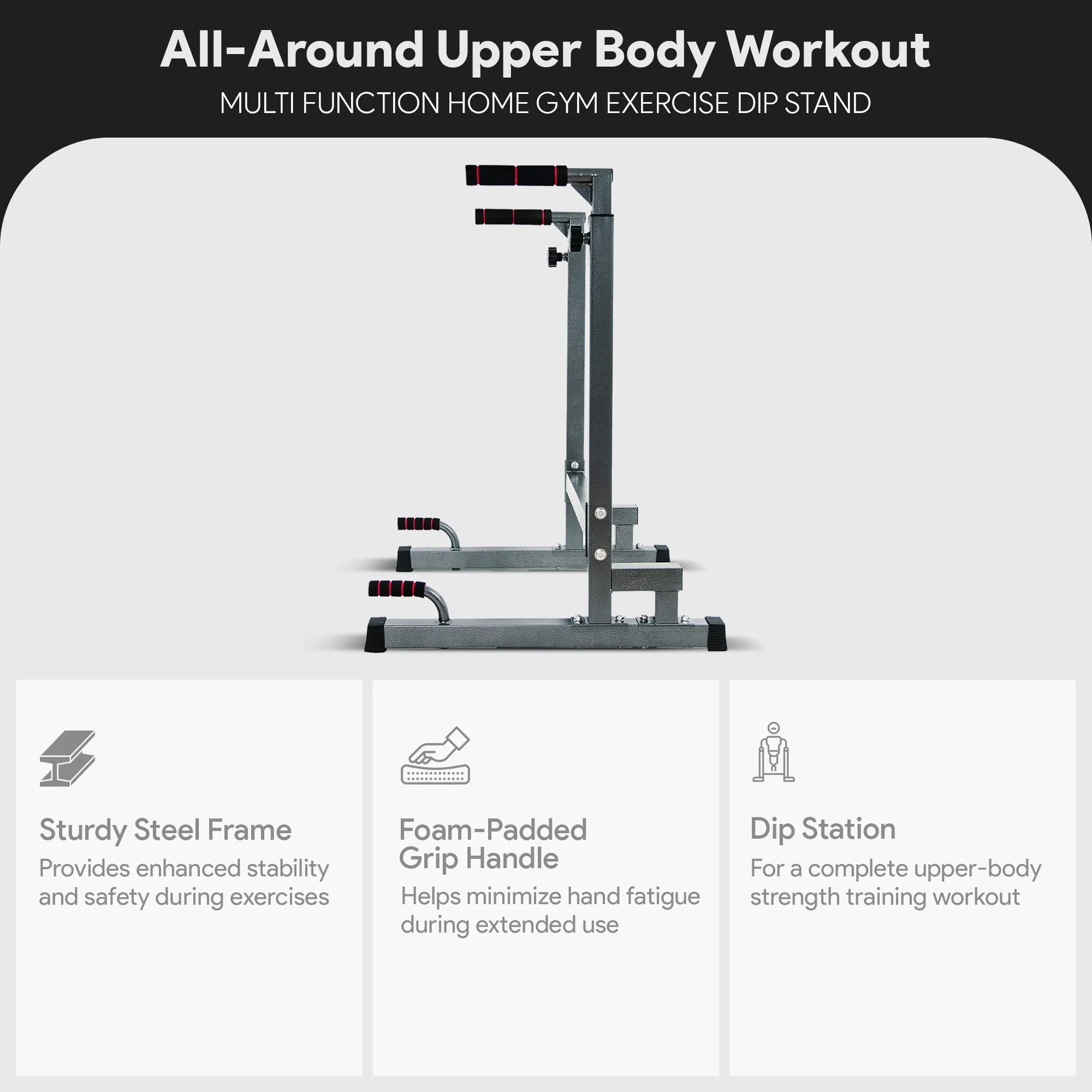 BalanceFrom Multi Function Home Gym Exercise Dip Stand, 500lb Capacity, Gray - Image 3