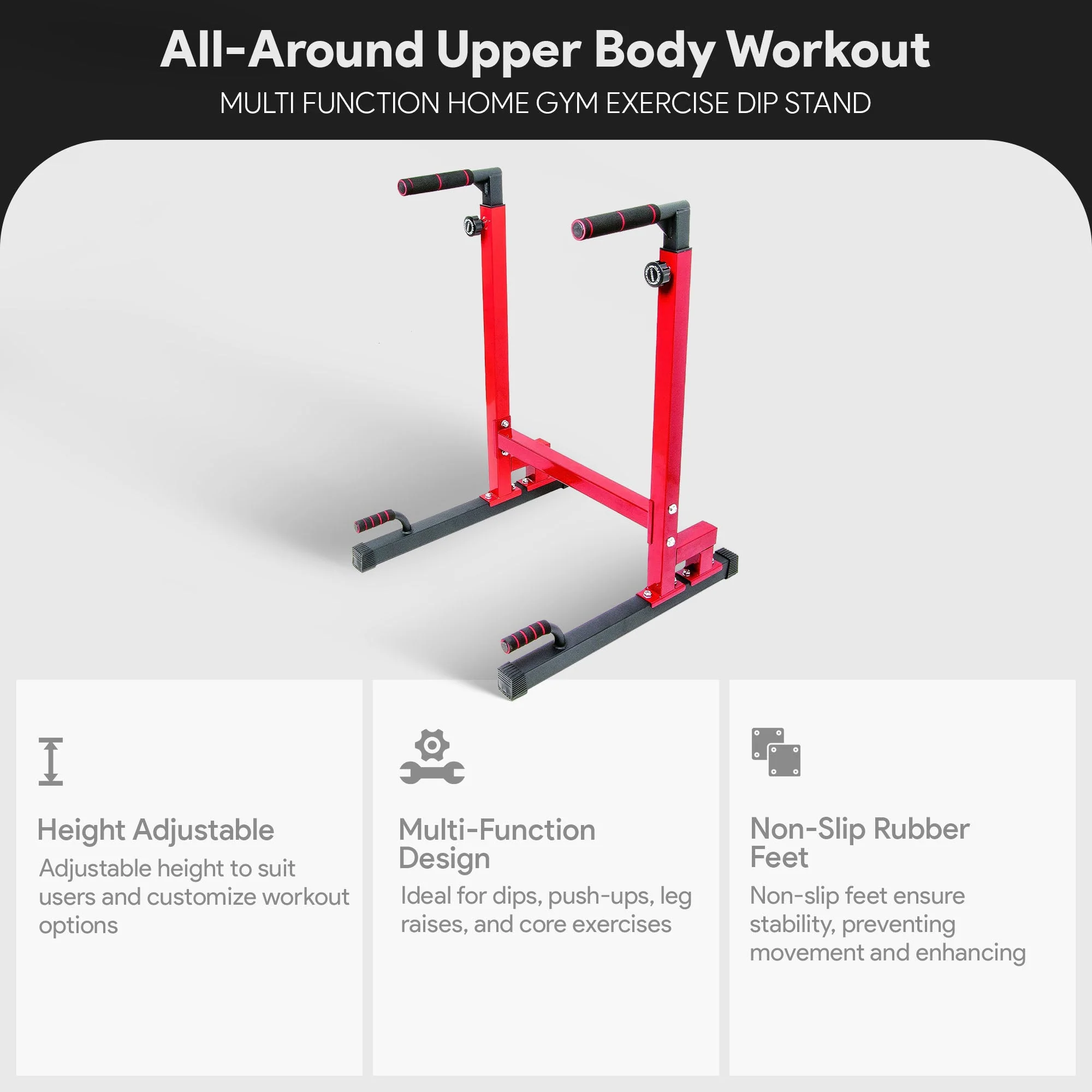 BalanceFrom Multi-Function Home Gym Exercise Dip Stand, 500lb Capacity, Red - Image 3