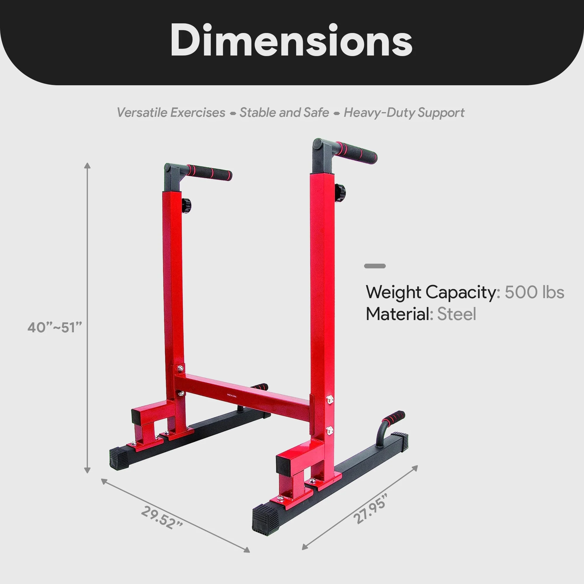 BalanceFrom Multi-Function Home Gym Exercise Dip Stand, 500lb Capacity, Red - Image 4