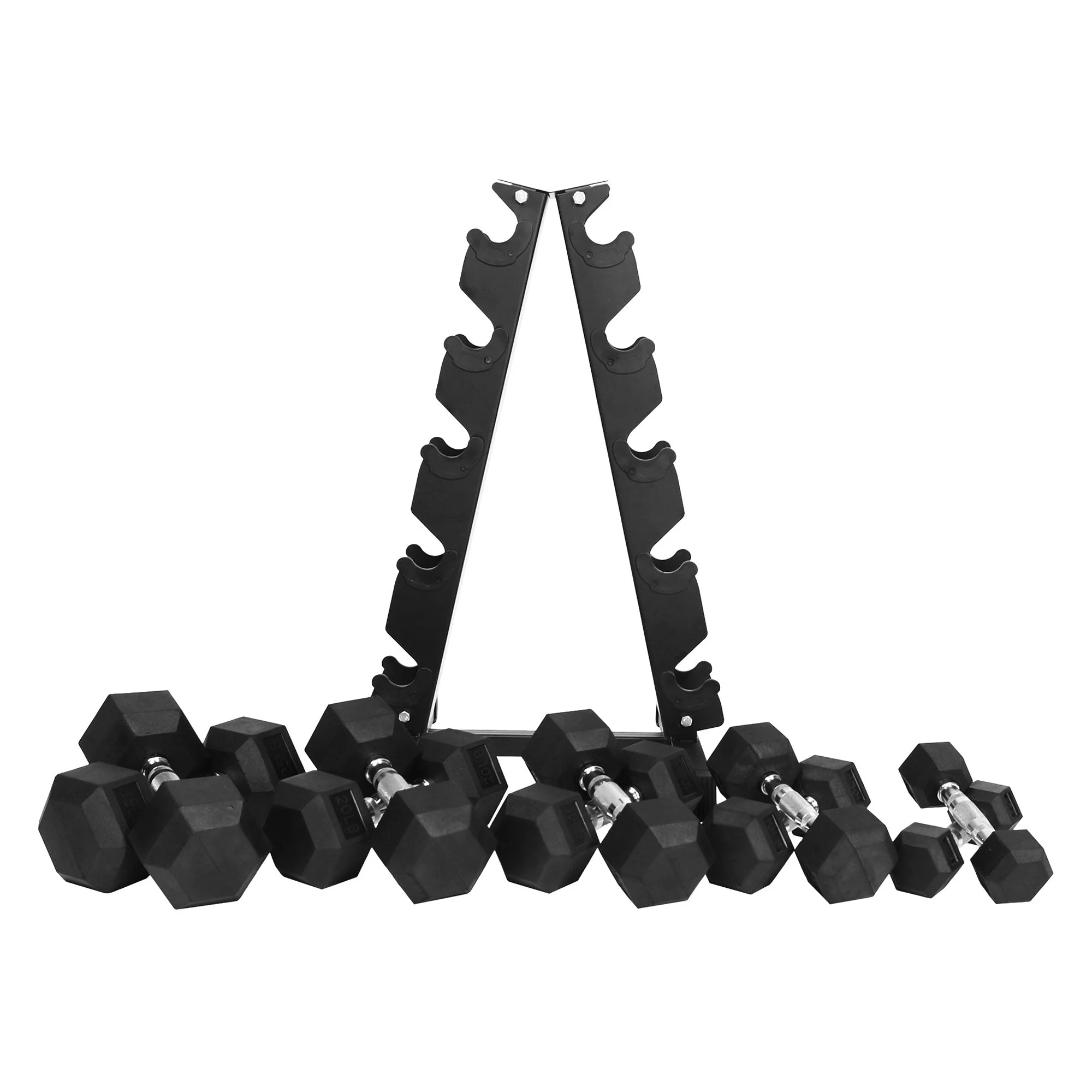 BalanceFrom Signature Alloy Steel 150 lb Rubber Encased Hex Dumbbell Set, Black - Image 8