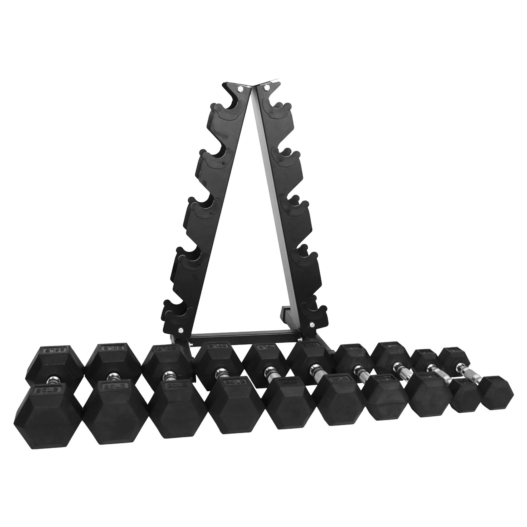 BalanceFrom Signature Alloy Steel 150 lb Rubber Encased Hex Dumbbell Set, Black - Image 9