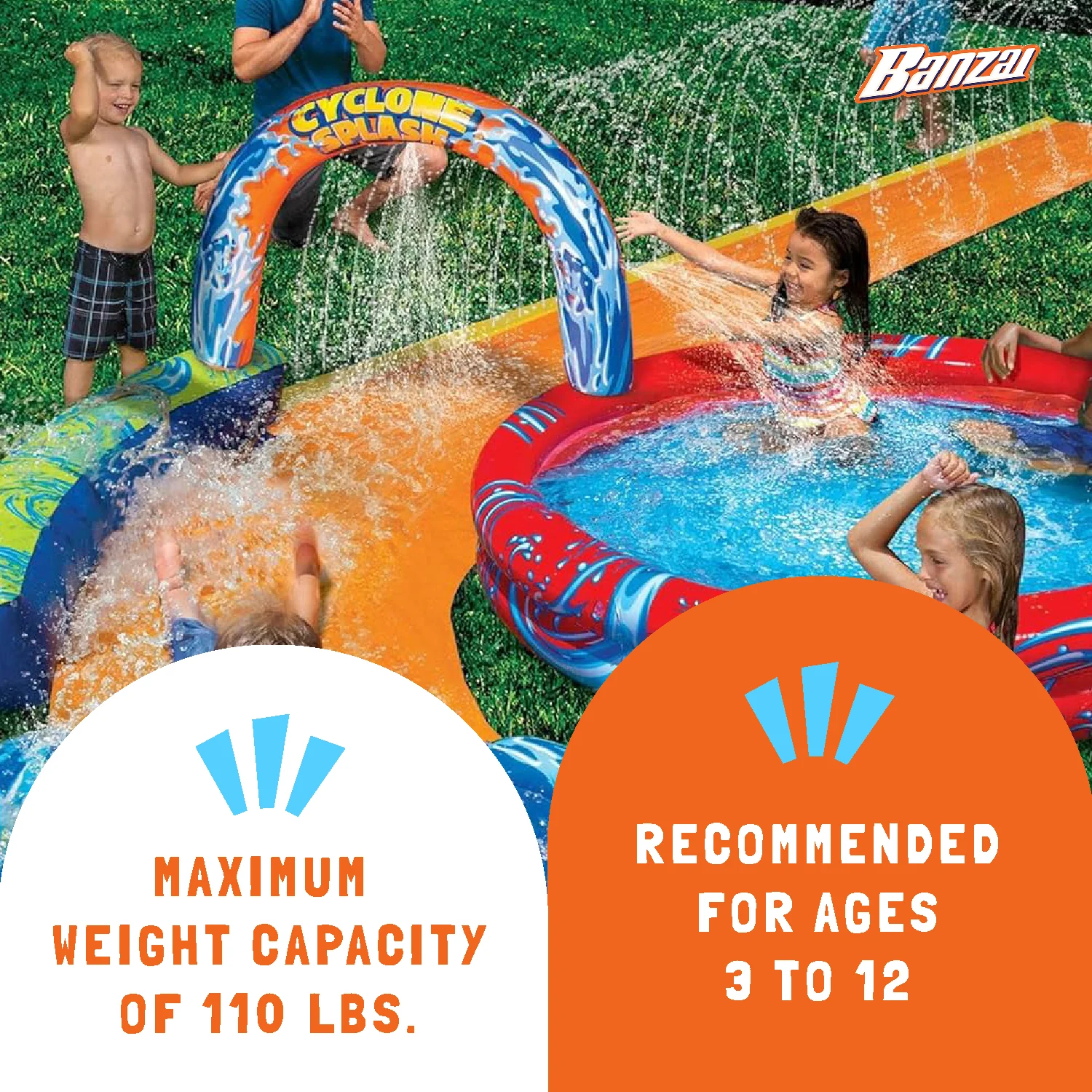 Banzai Cyclone Splash Park Inflatable with Sprinkling Slide and Water Aqua Pool - Image 4