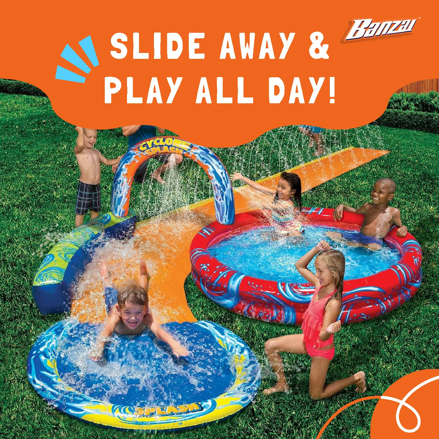 Banzai Cyclone Splash Park Inflatable with Sprinkling Slide and Water Aqua Pool - Image 5