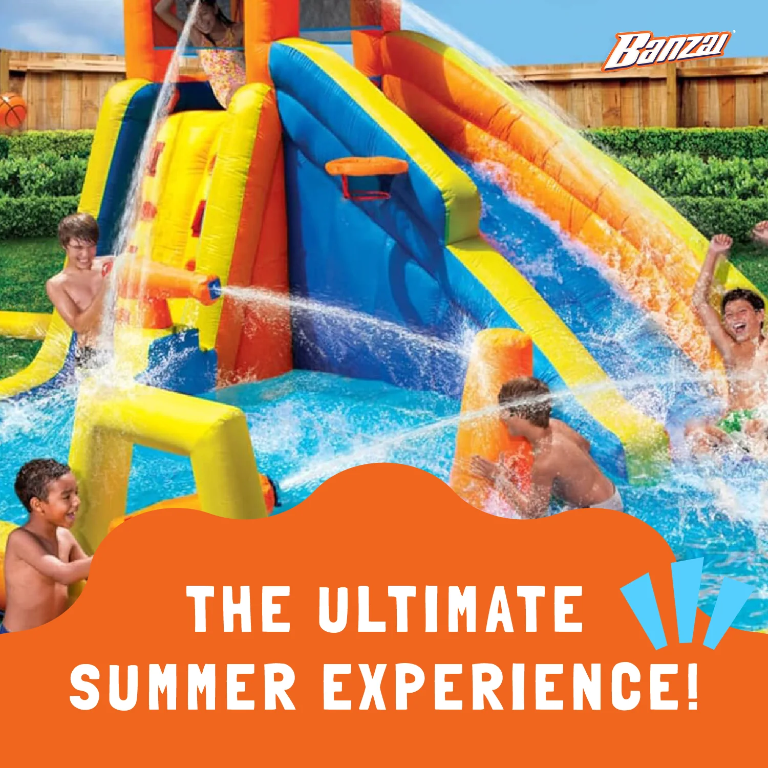 Banzai Inflatable Battle Blast Adventure Activity Water Park & 3 Water Cannons - Image 5