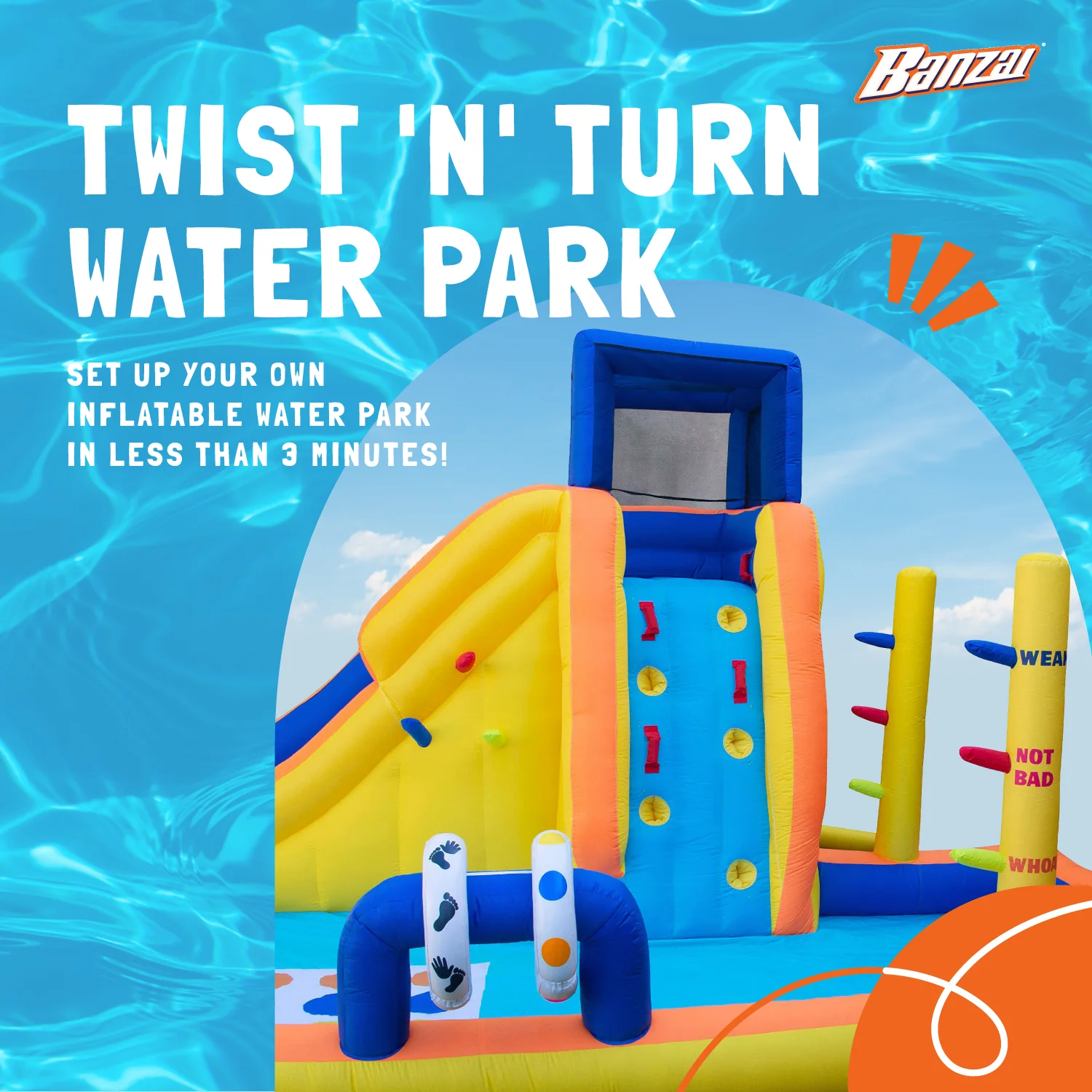 Banzai Inflatable Bounce House Water Game Park with Twister, Limbo, & Ring Toss - Image 2