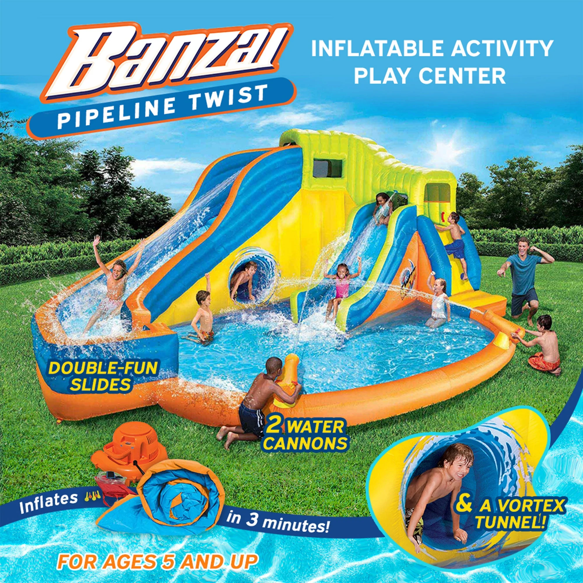 Banzai Pipeline Twist Kids Inflatable Backyard Waterpark Activity Play Center - Image 6