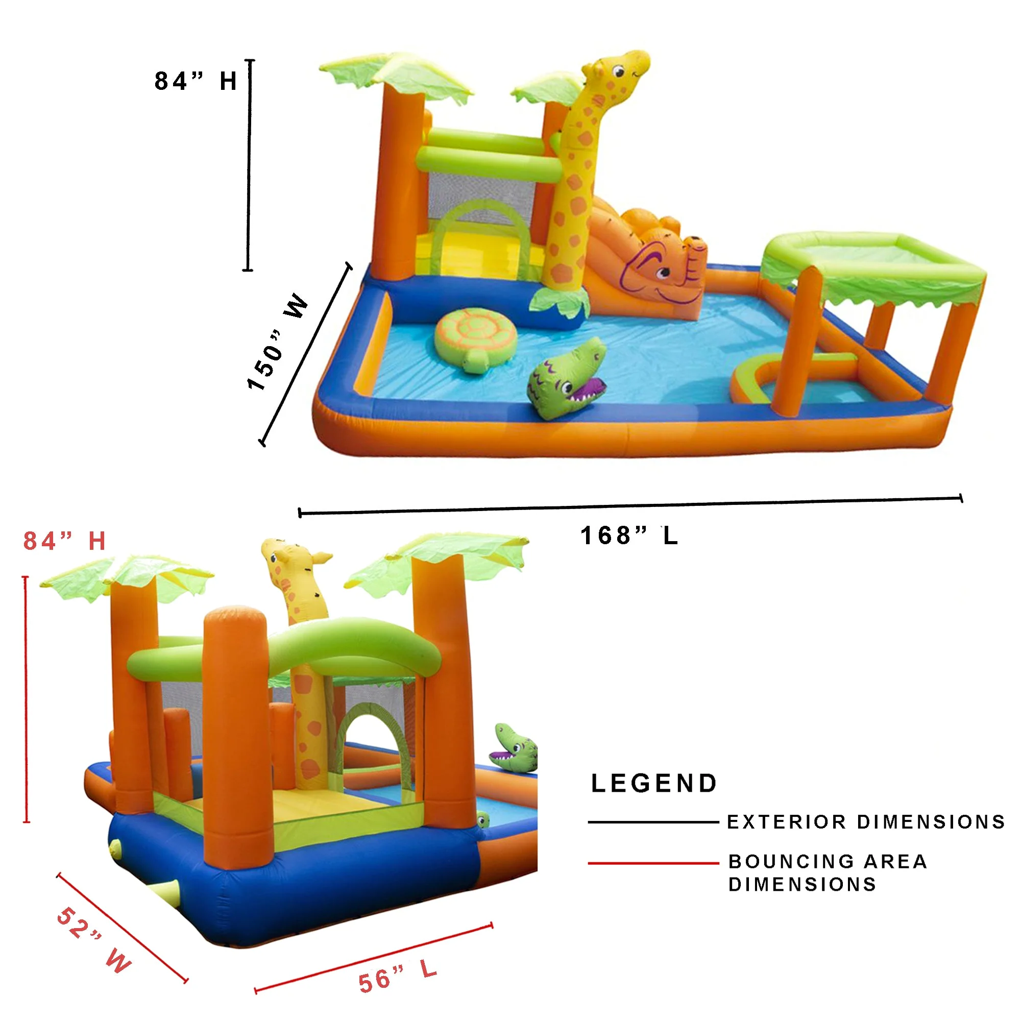 Banzai Safari Splash Water Park Inflatable Bouncer Slide with Cannon and Blower - Image 6