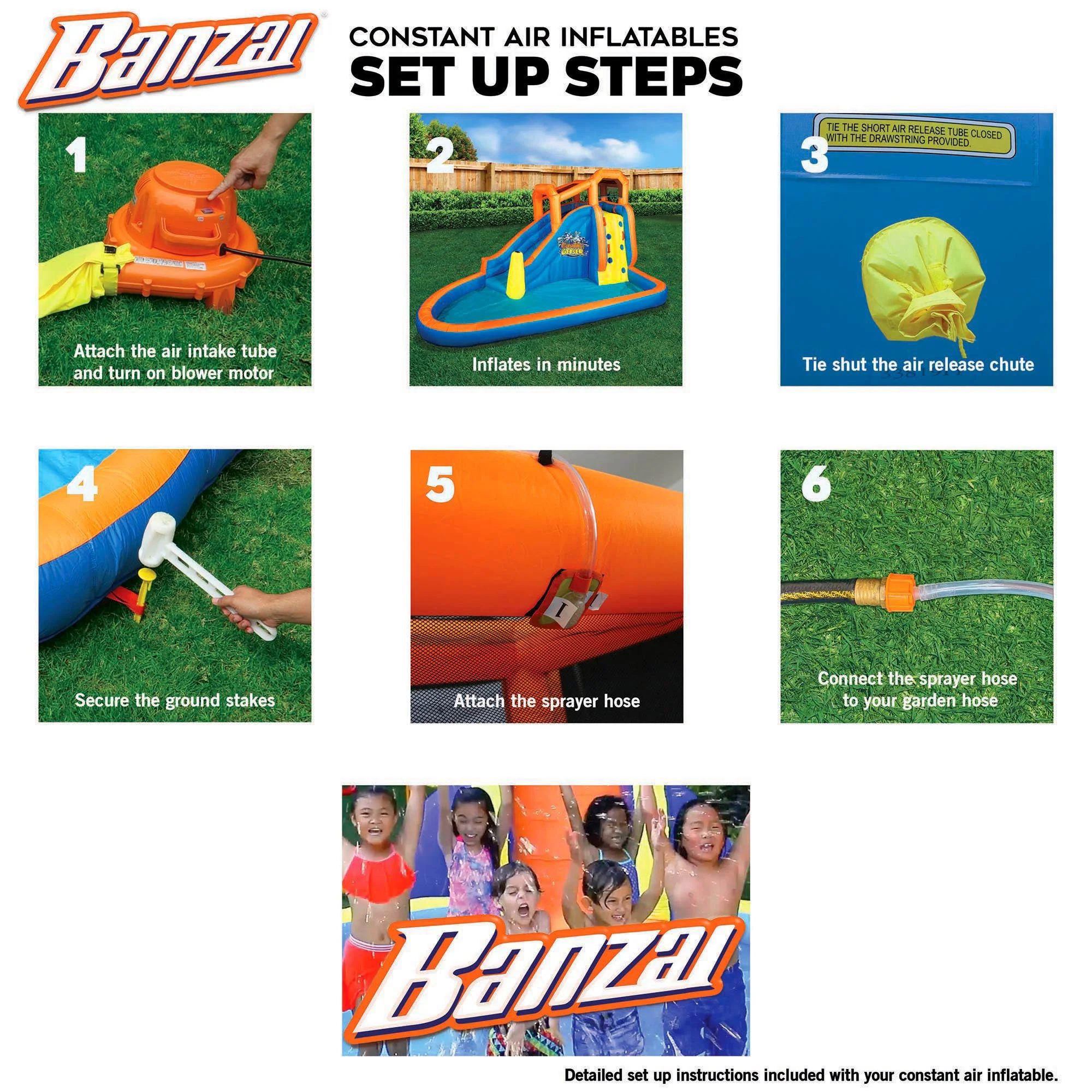 Banzai Twin Falls Kids Giant Outdoor Inflatable Dual Water Slide Splash Park Toy - Image 11