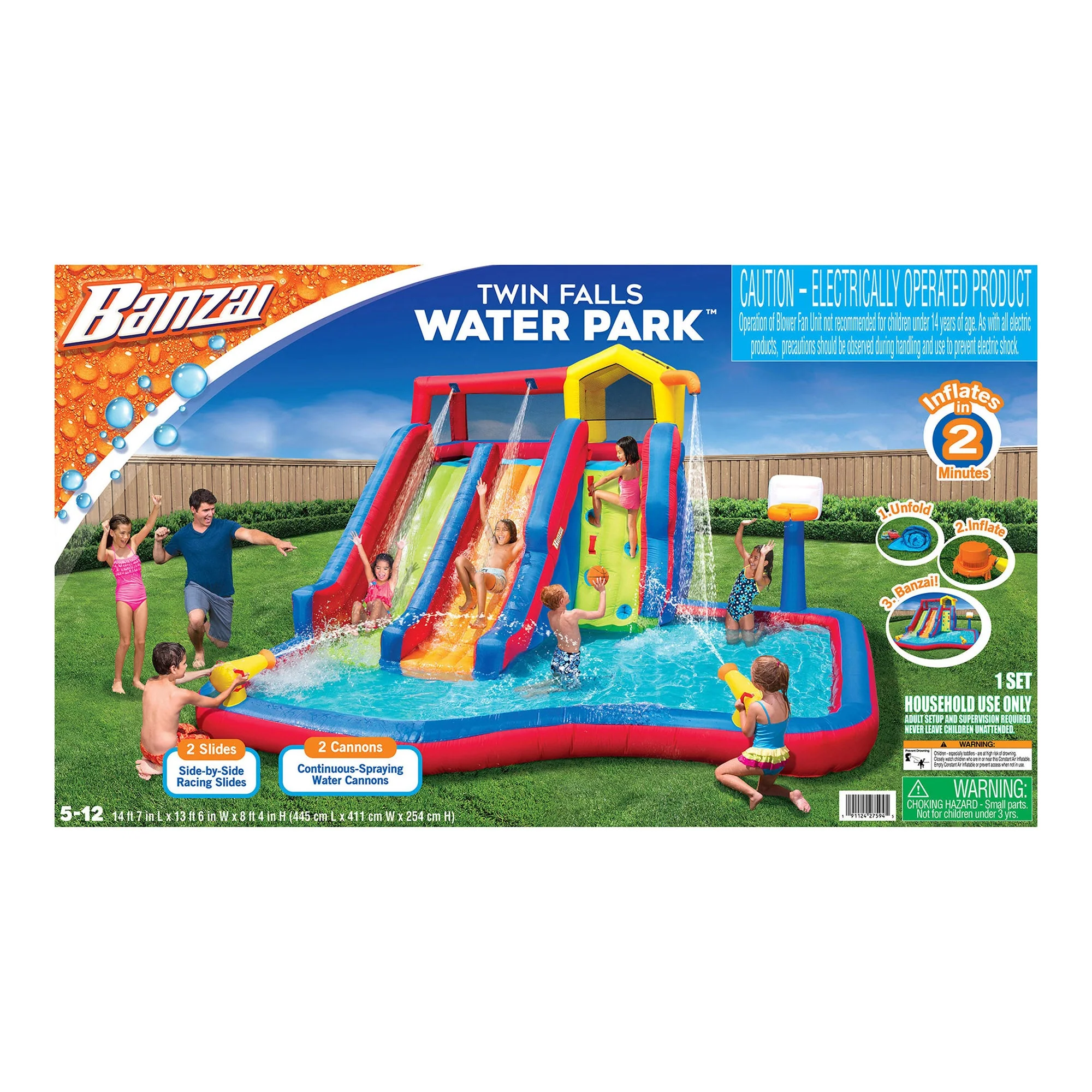 Banzai Twin Falls Kids Giant Outdoor Inflatable Dual Water Slide Splash Park Toy - Image 12