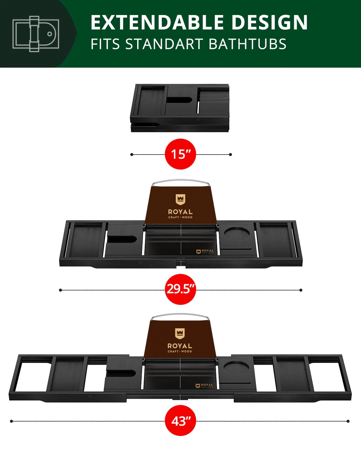 Bathtub Caddy Tray, Black - Image 9