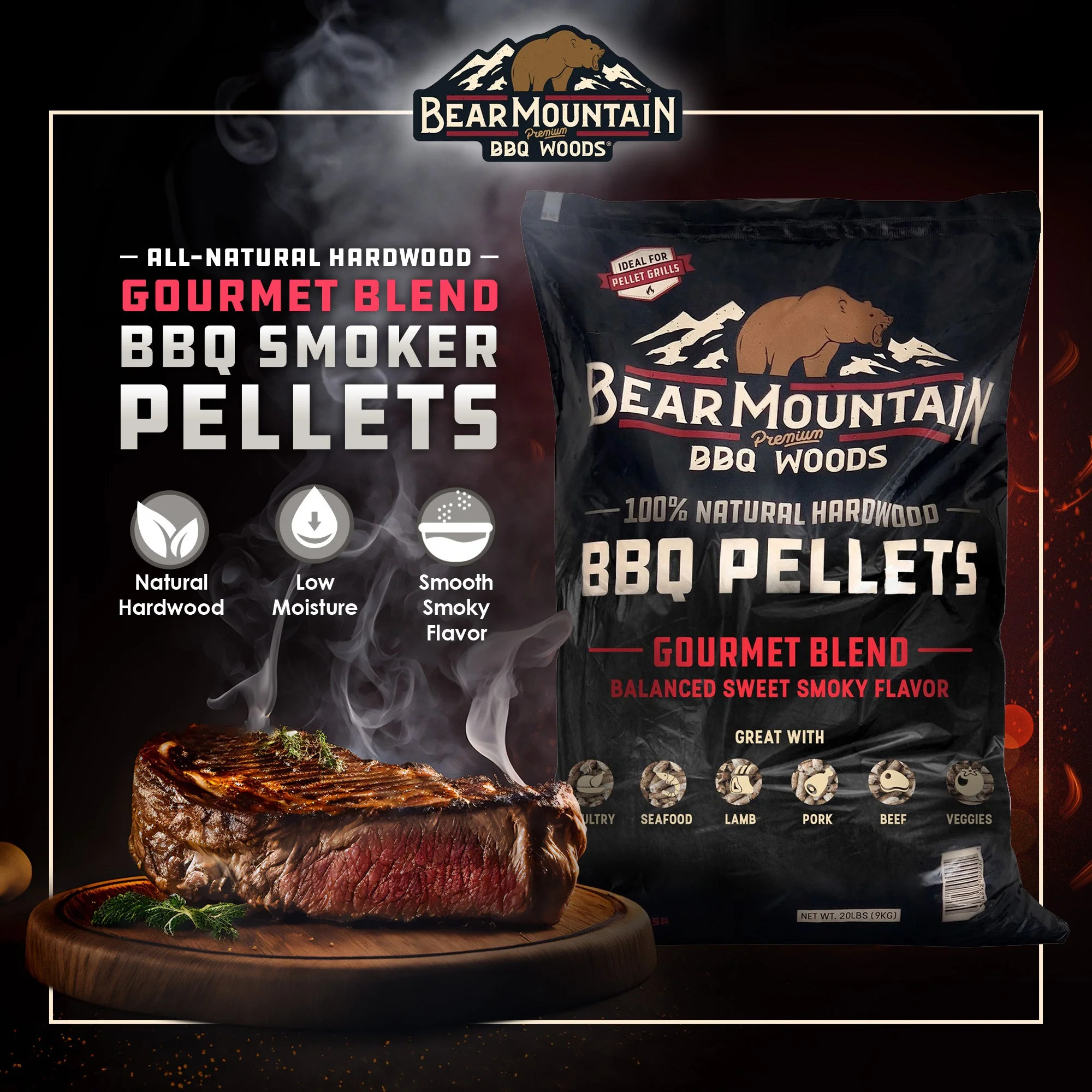 Bear Mountain BBQ All-Natural Hardwood Gourmet Blend Smoker Pellets, 20 Pounds - Image 2