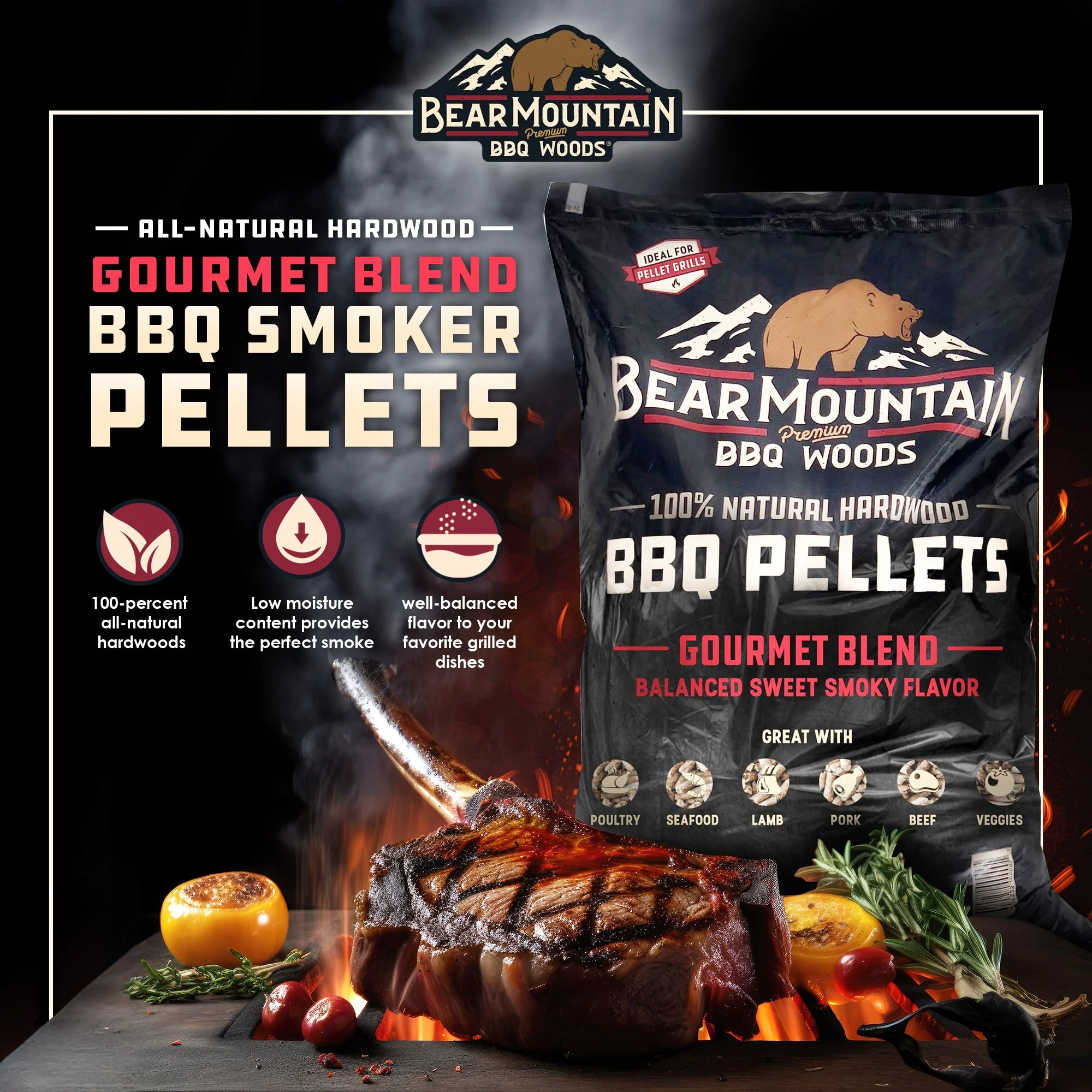 Bear Mountain BBQ FB99 All-Natural Hardwood Gourmet Blend Smoker Pellets, 40 lbs - Image 2